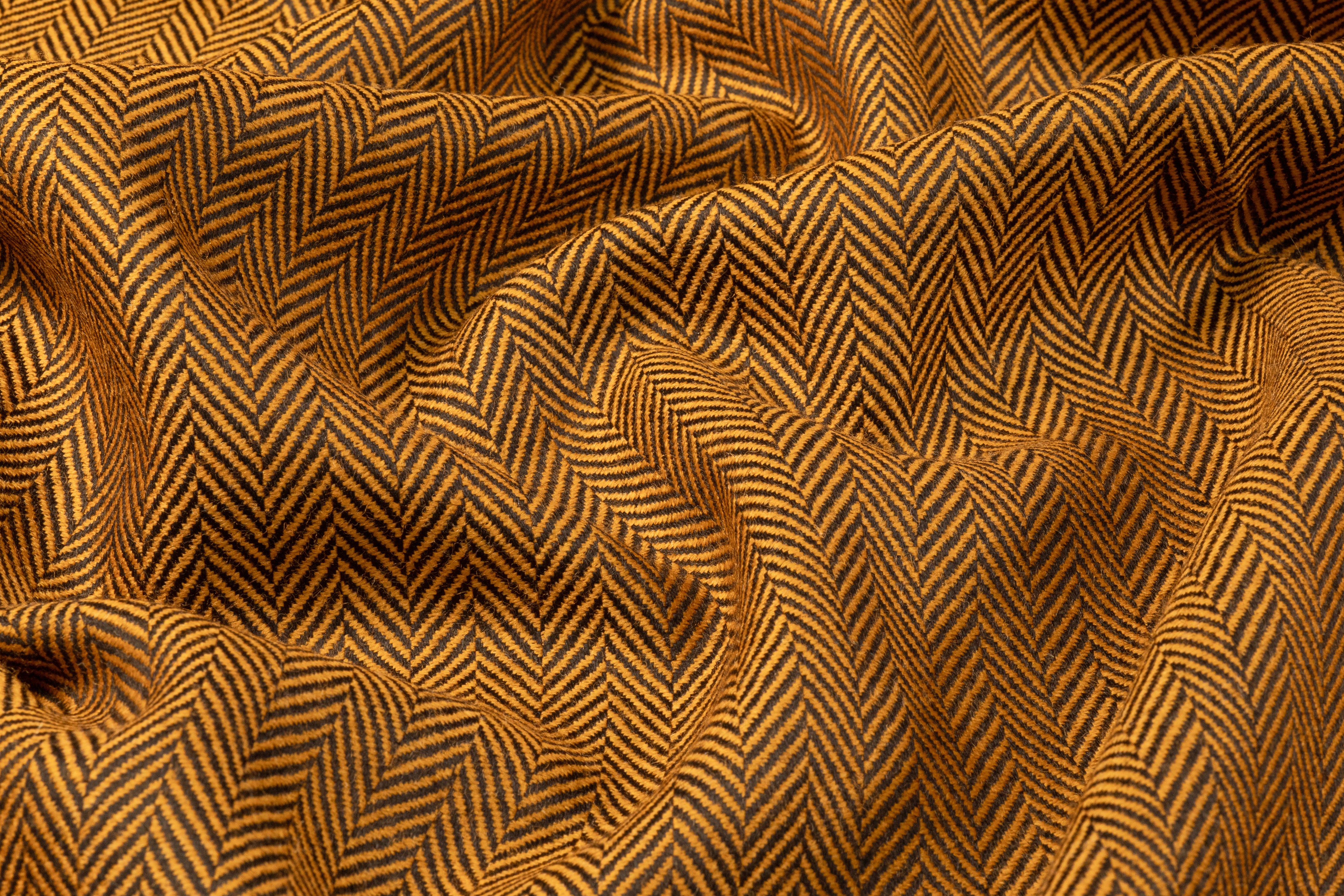 Italian Herringbone Wool Suiting - Ochre / Black