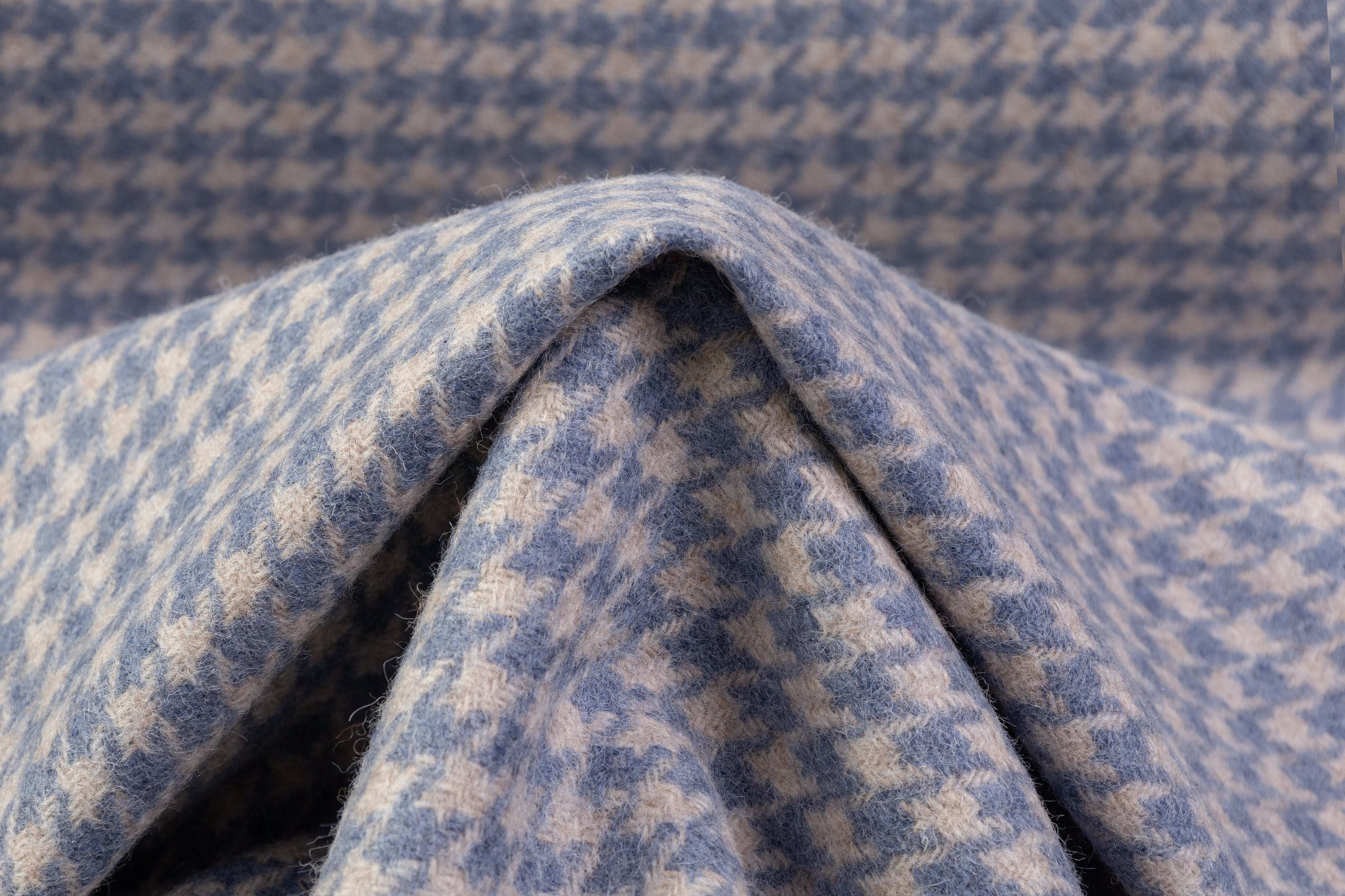 Italian Houndstooth Wool Coating - Blue / Off White