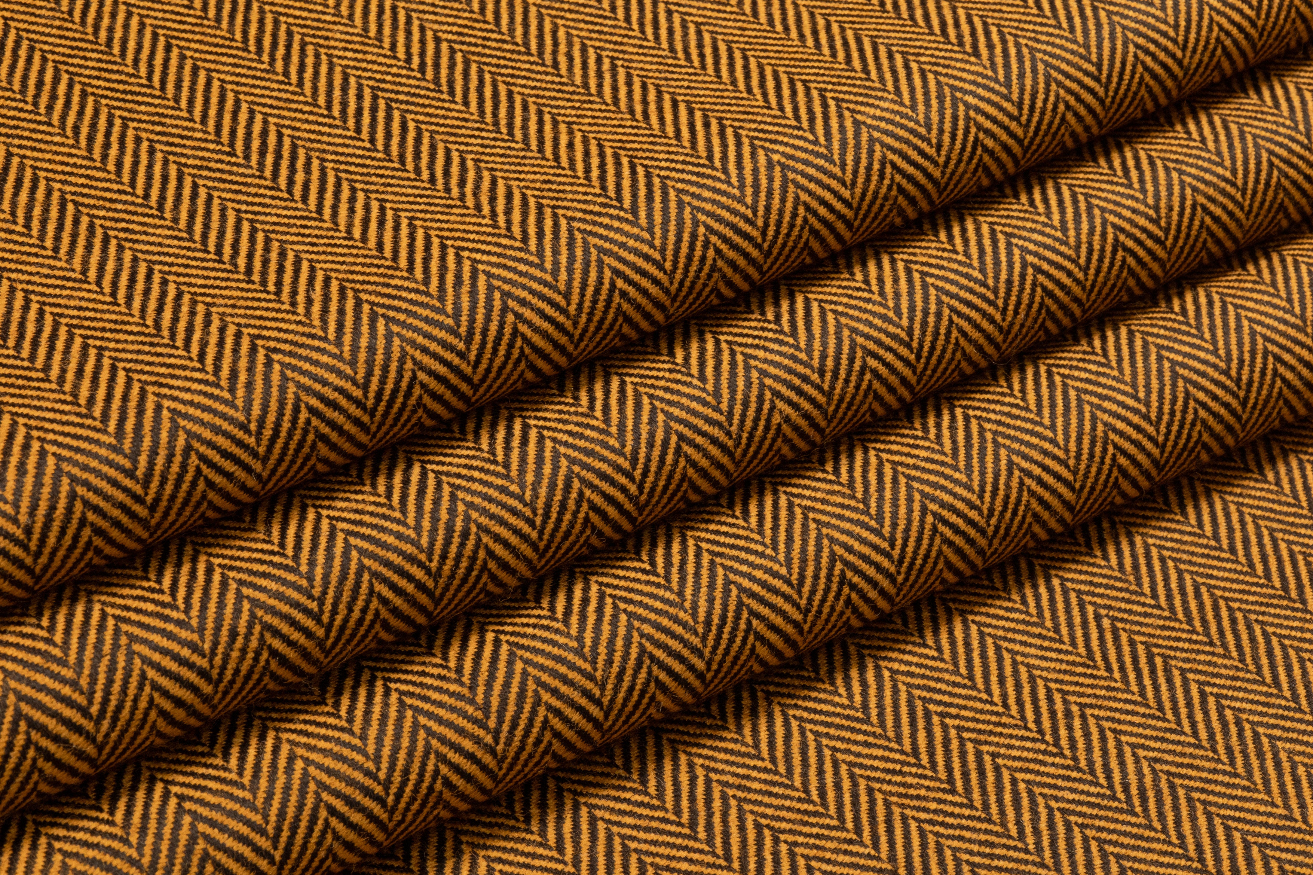 Italian Herringbone Wool Suiting - Ochre / Black