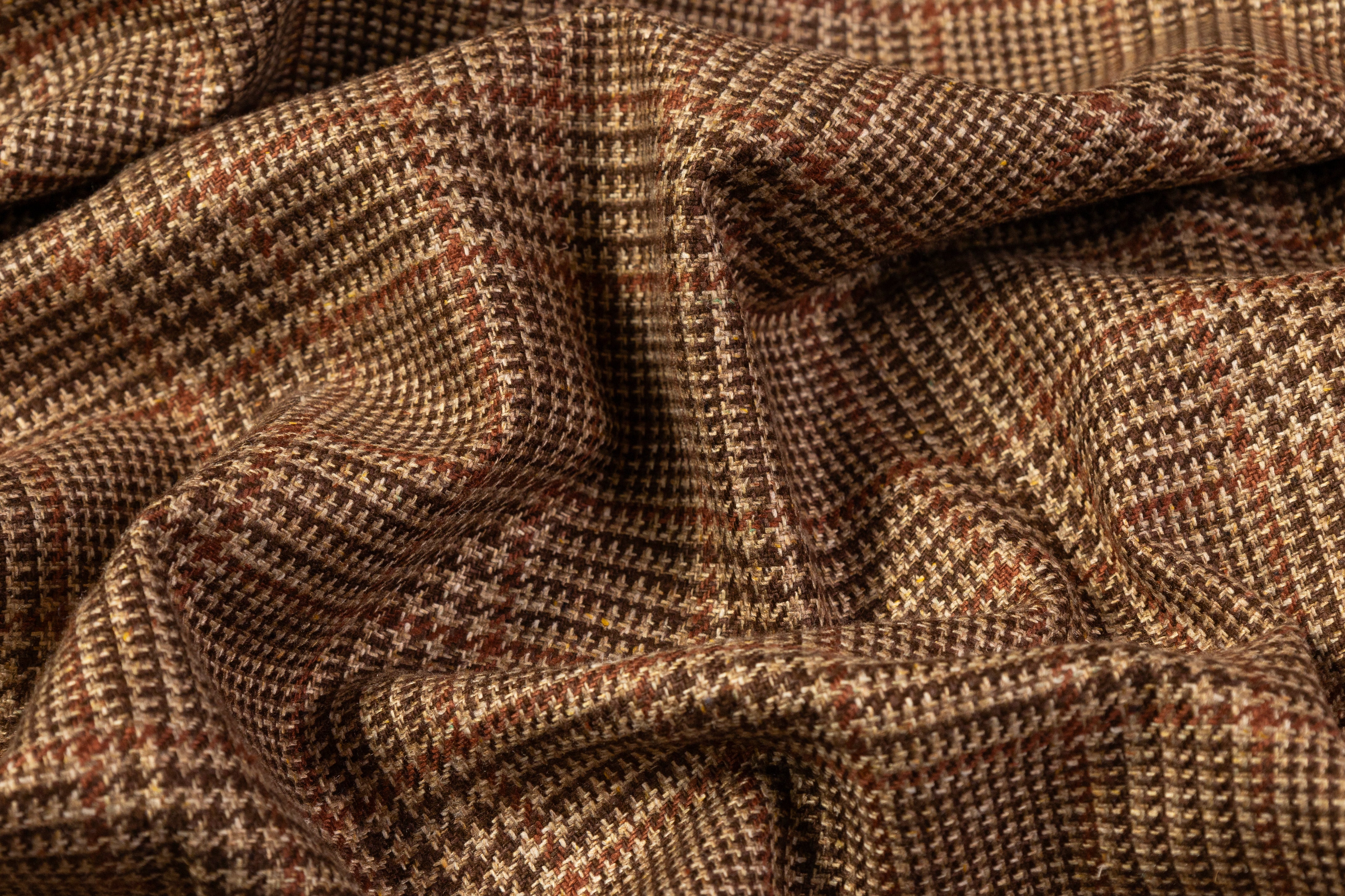 Checked Italian Pure Silk Suiting - Brown