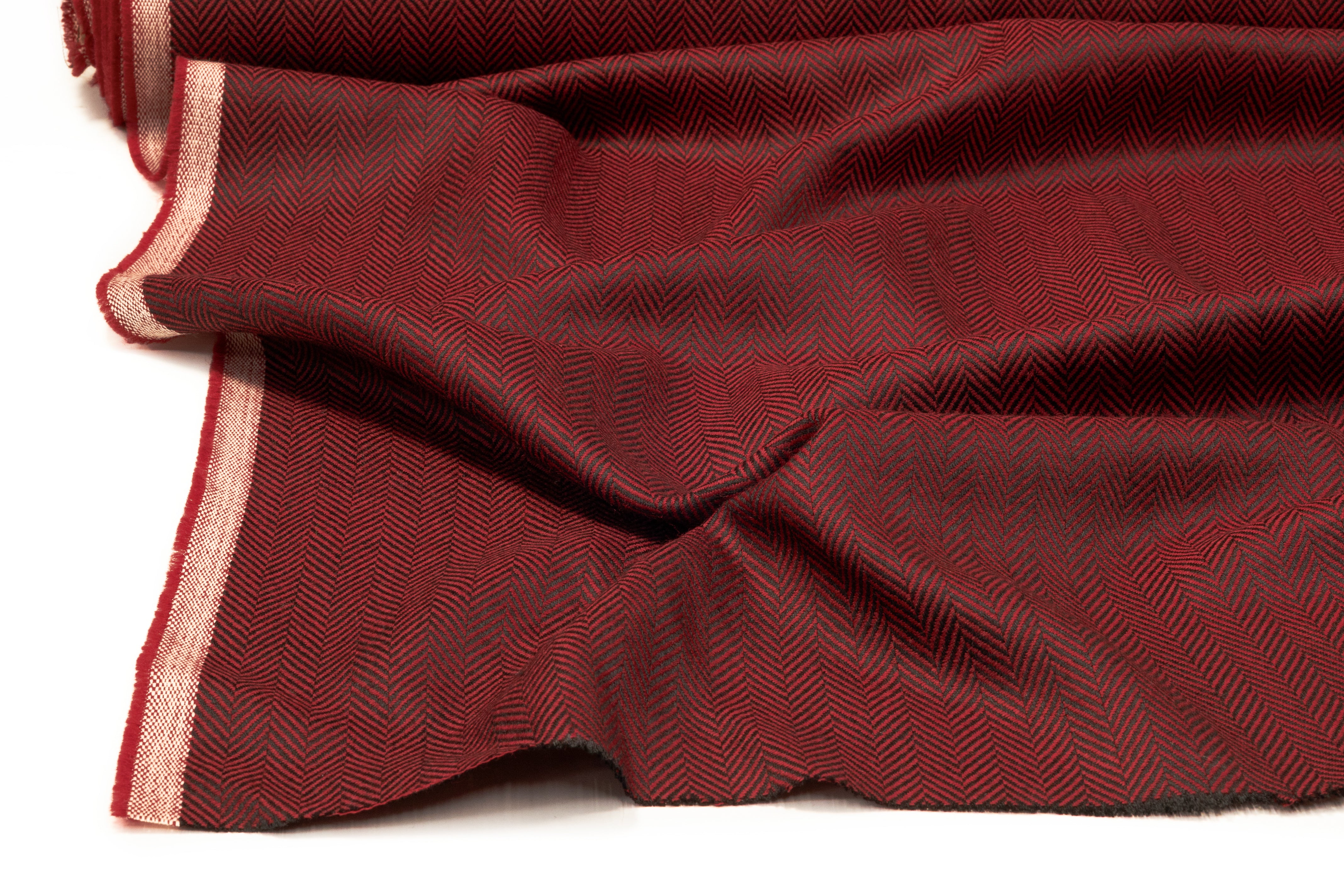 Italian Herringbone Wool Suiting - Red / Black