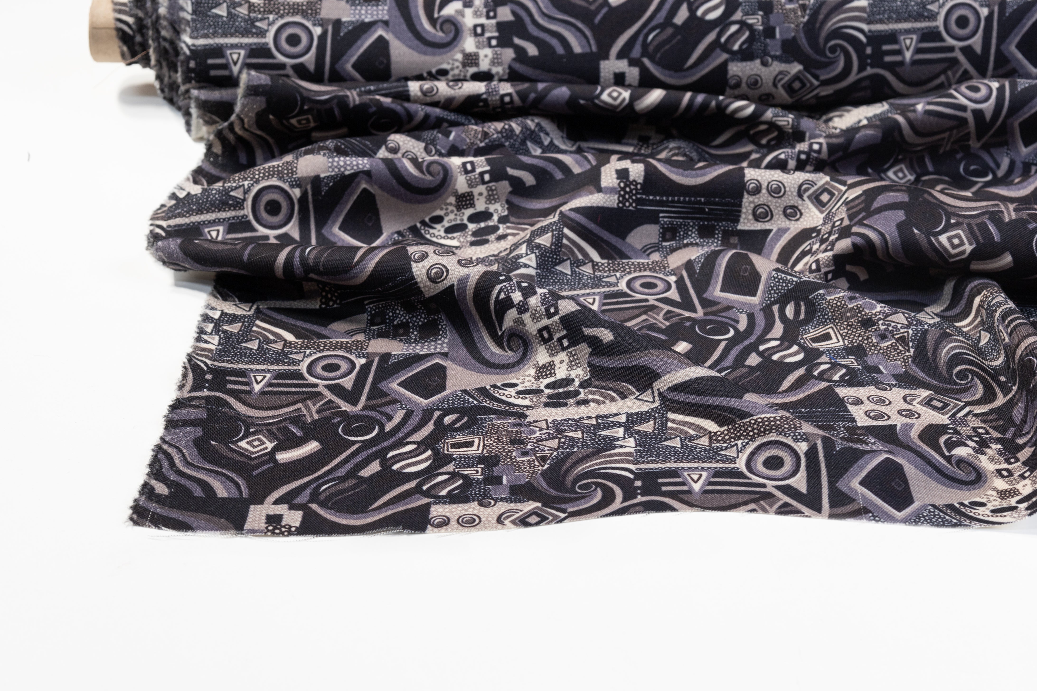 Abstract Printed Italian Wool Suiting - Gray