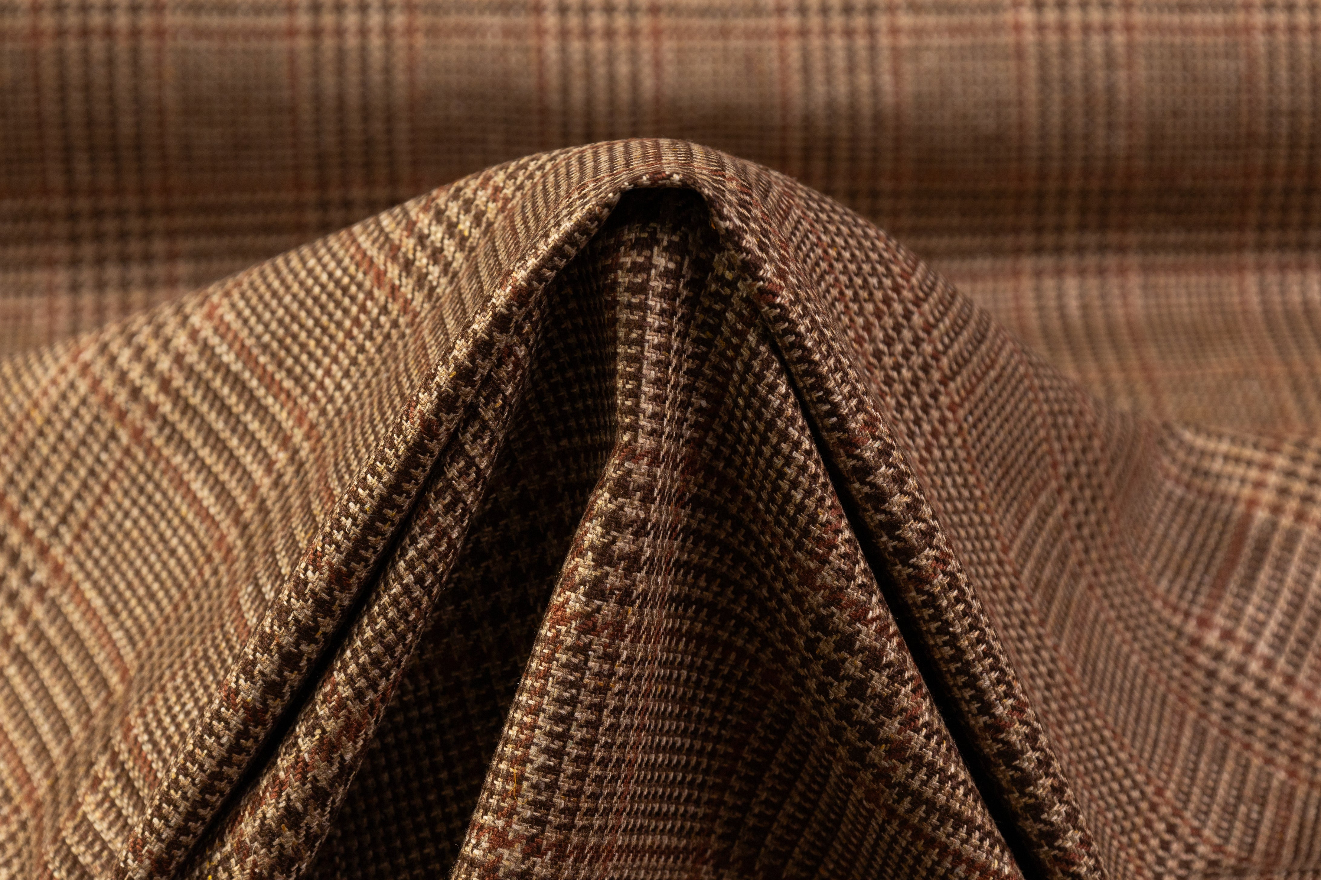 Checked Italian Pure Silk Suiting - Brown