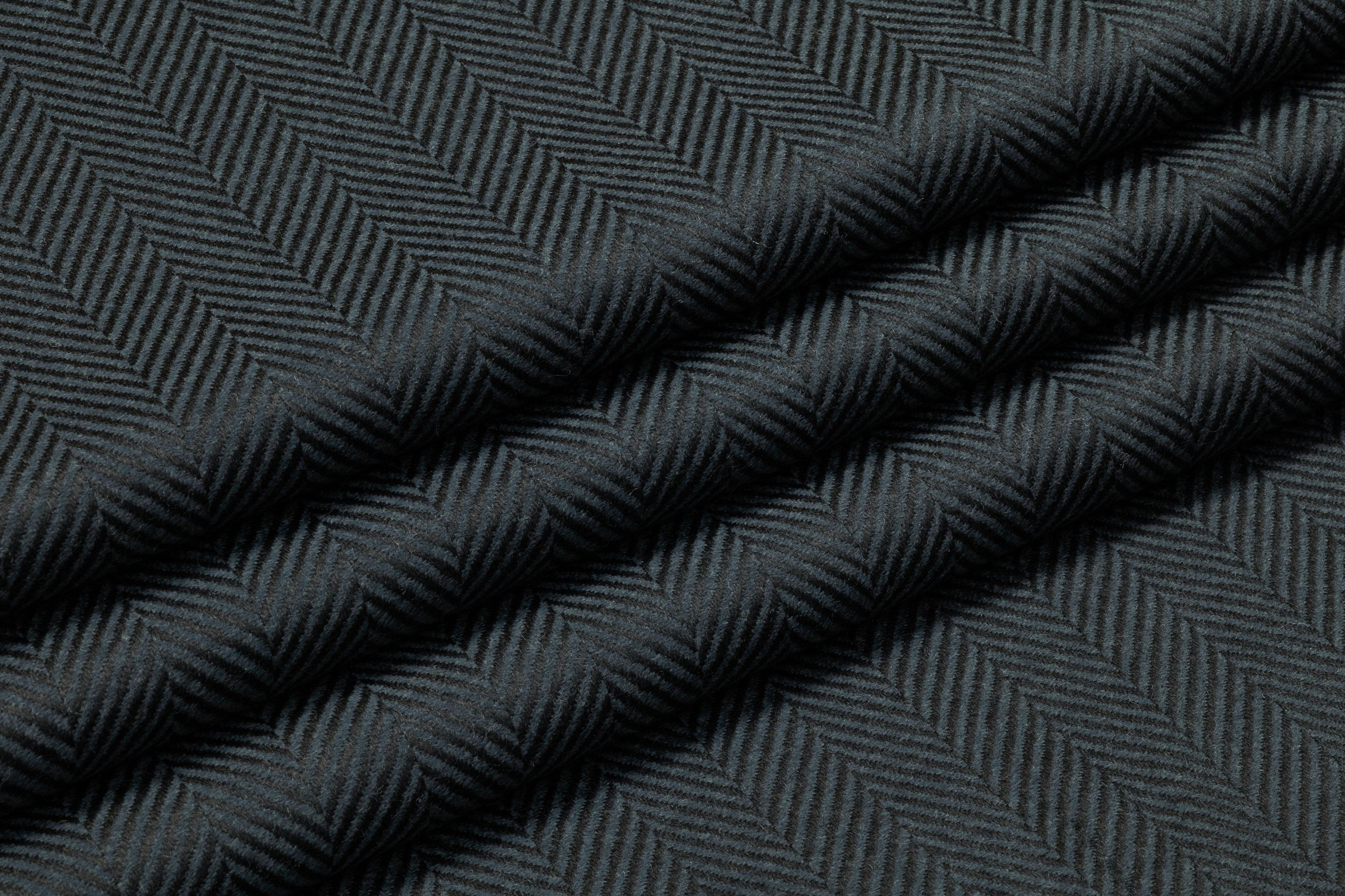 Herringbone Italian Wool Suiting - Dark Teal / Black
