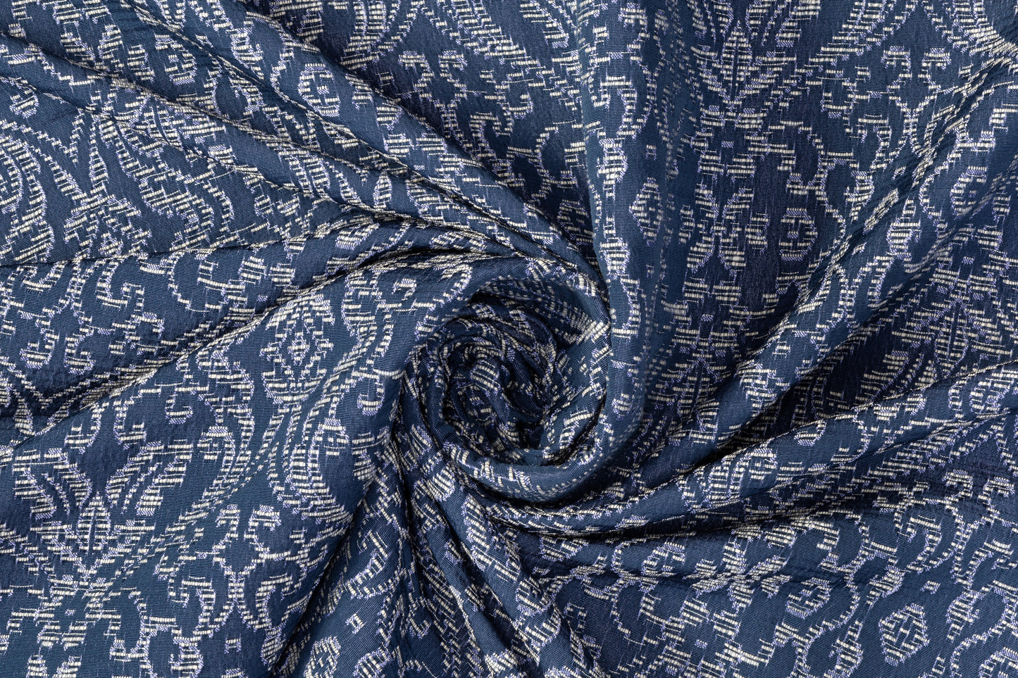 Poly Cotton Italian Brocade - Blue / White