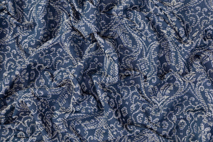 Poly Cotton Italian Brocade - Blue / White