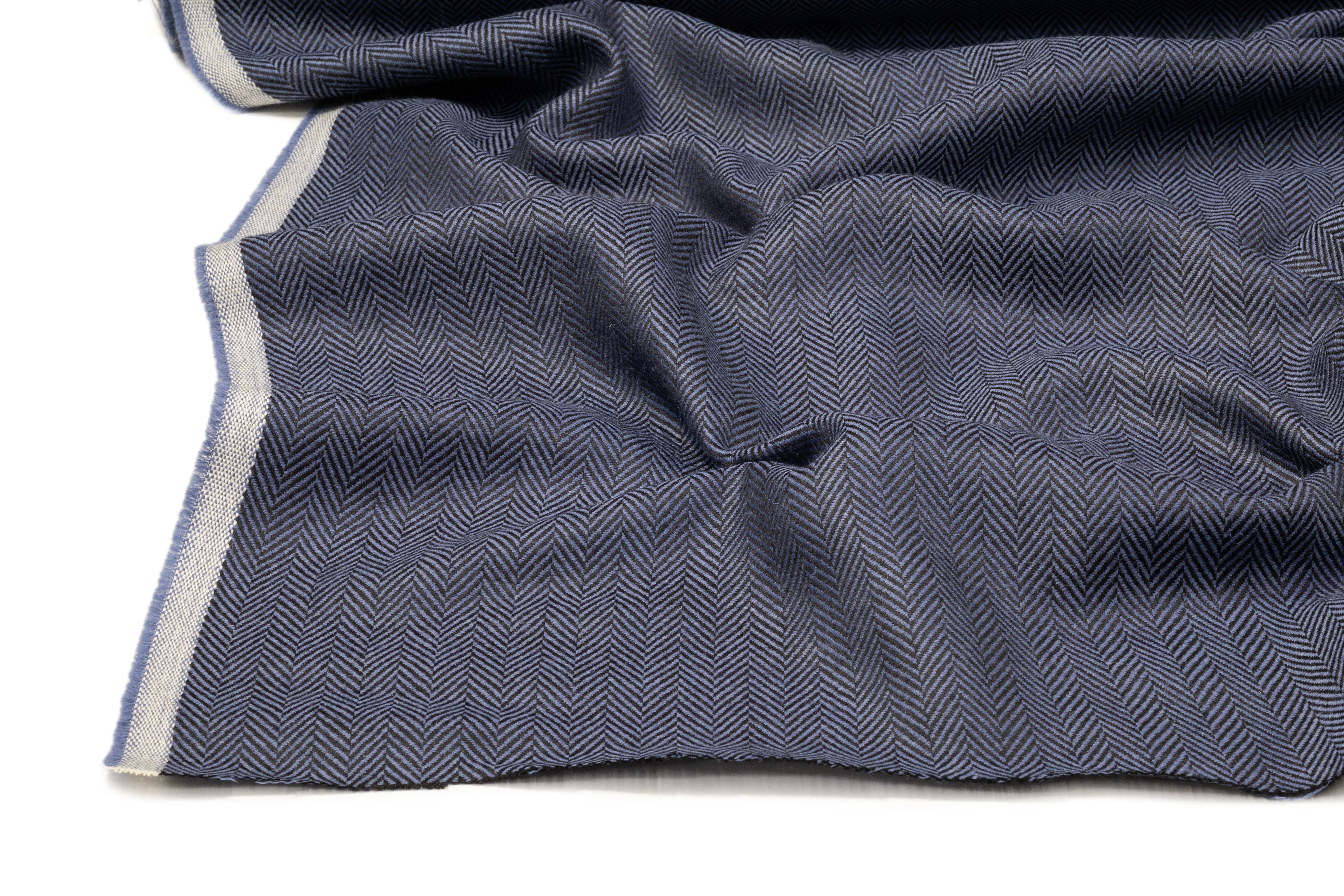 Italian Herringbone Wool Suiting - Blue / Black