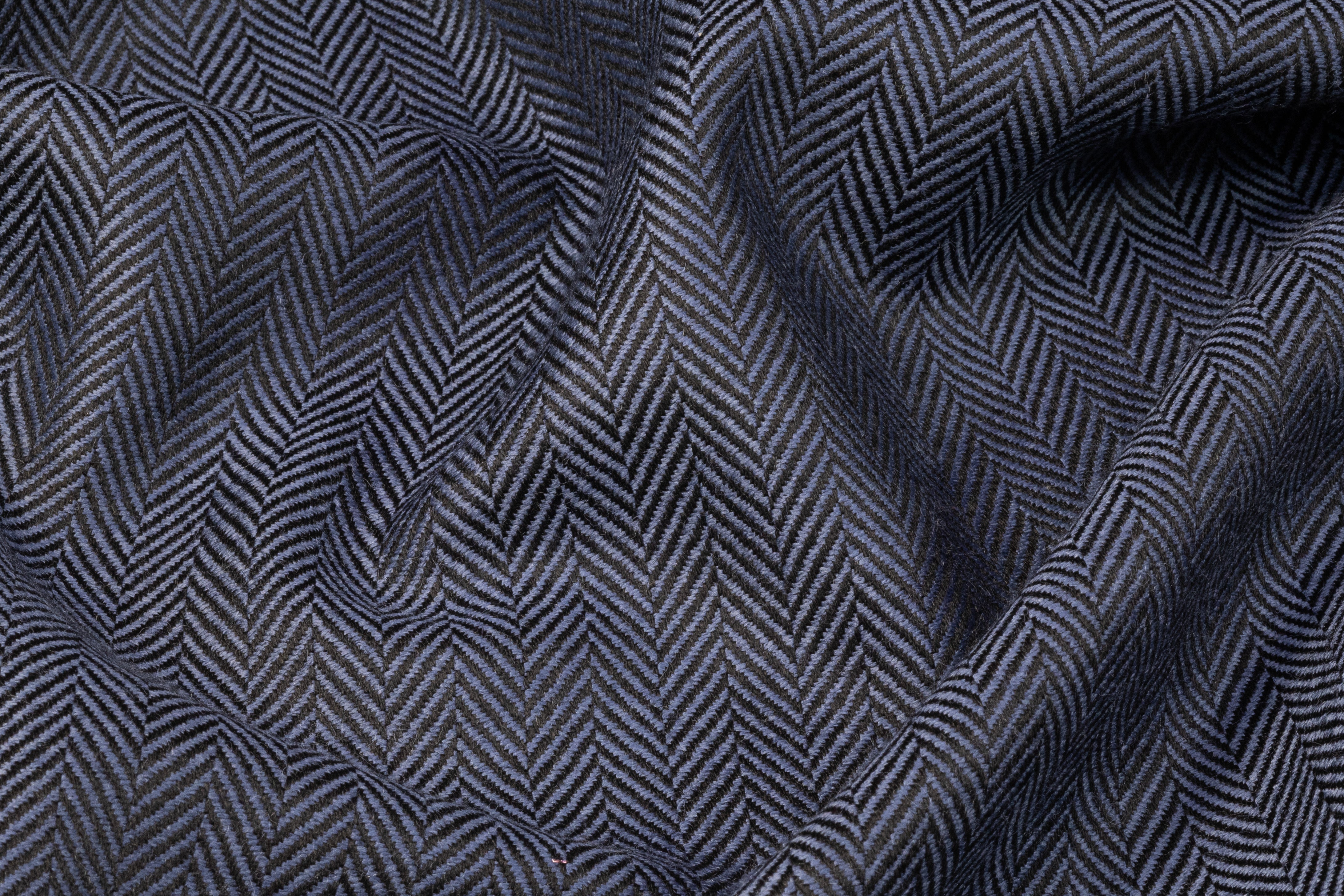 Italian Herringbone Wool Suiting - Blue / Black