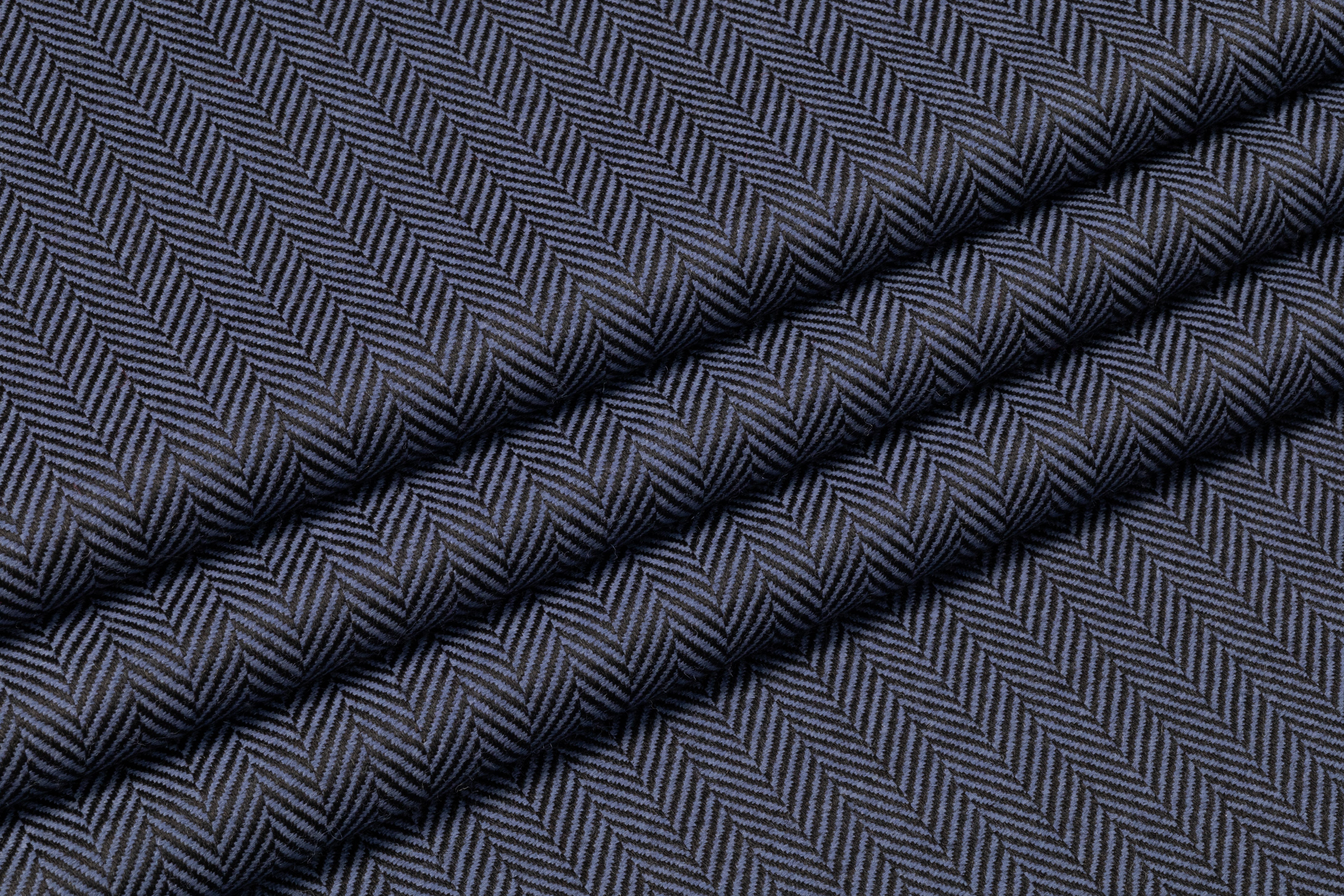 Italian Herringbone Wool Suiting - Blue / Black