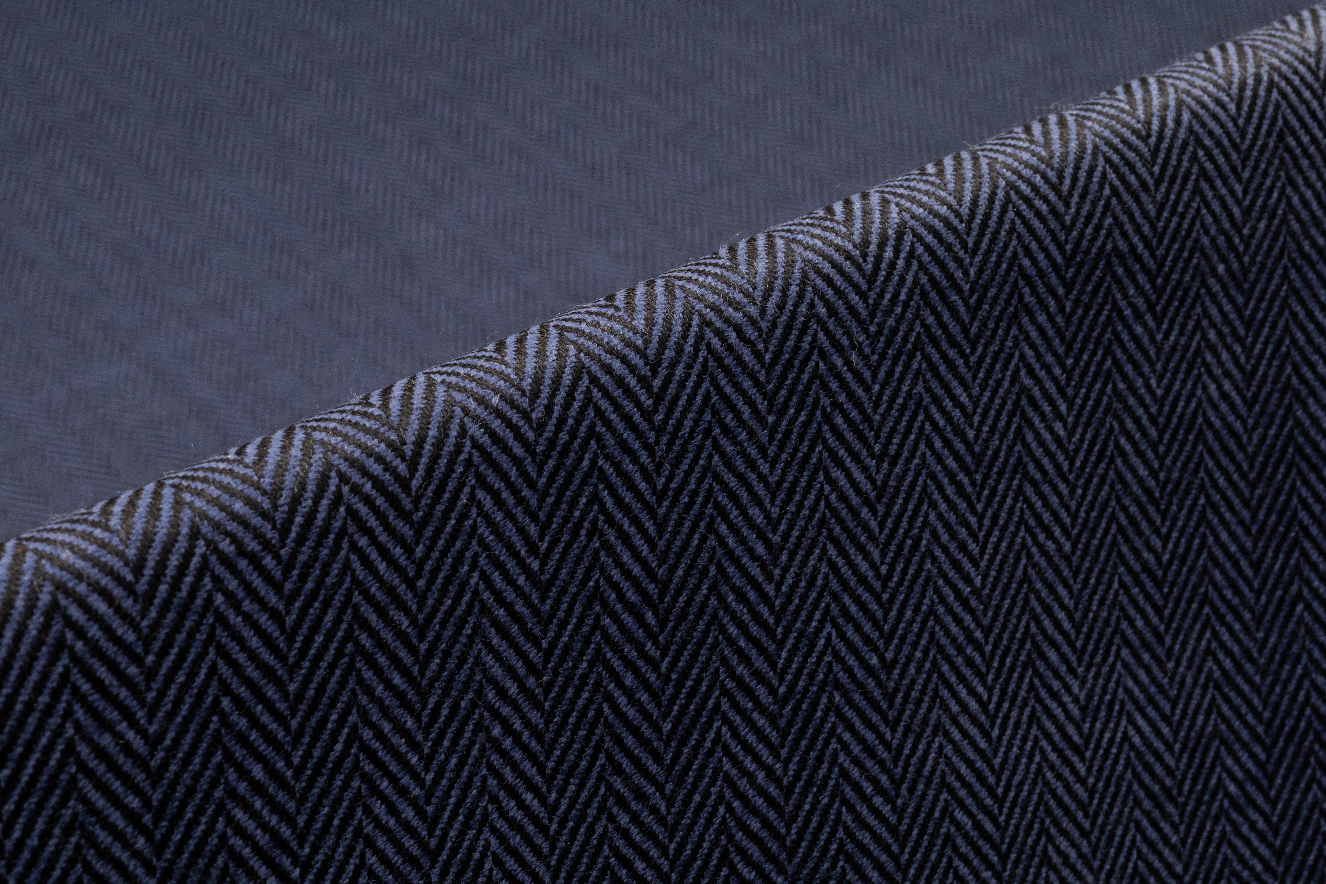 Italian Herringbone Wool Suiting - Blue / Black