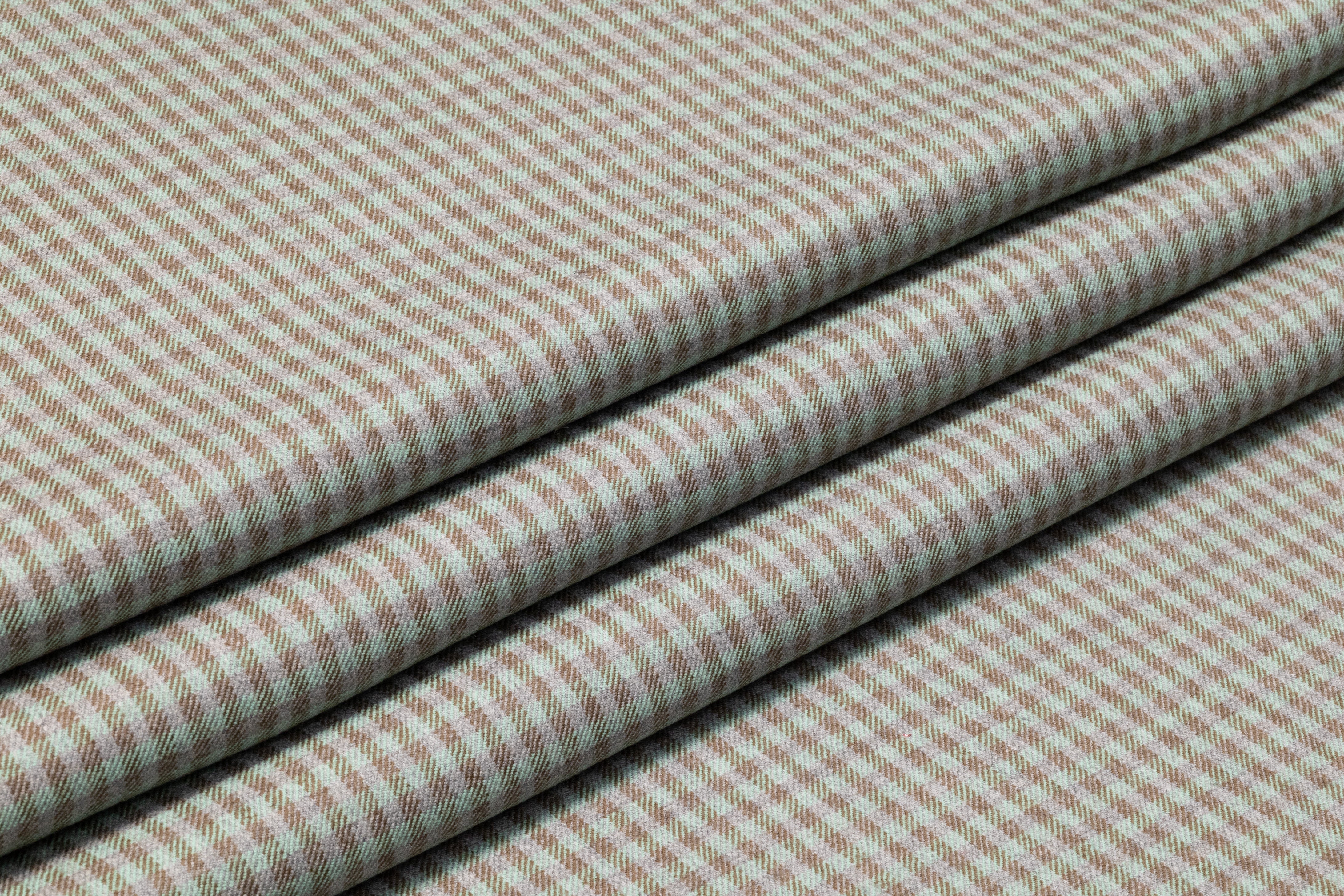 Checked Italian Stretch Wool Flannel - Mint Green / Gray
