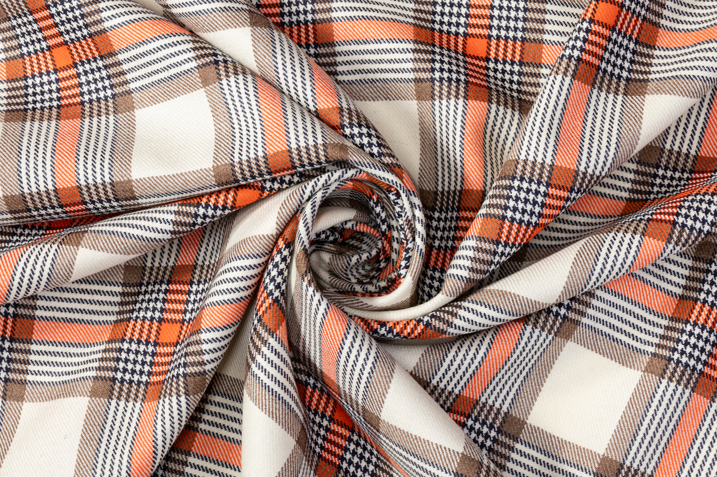 Checked Italian Wool Suiting - Orange / Brown / Ivory