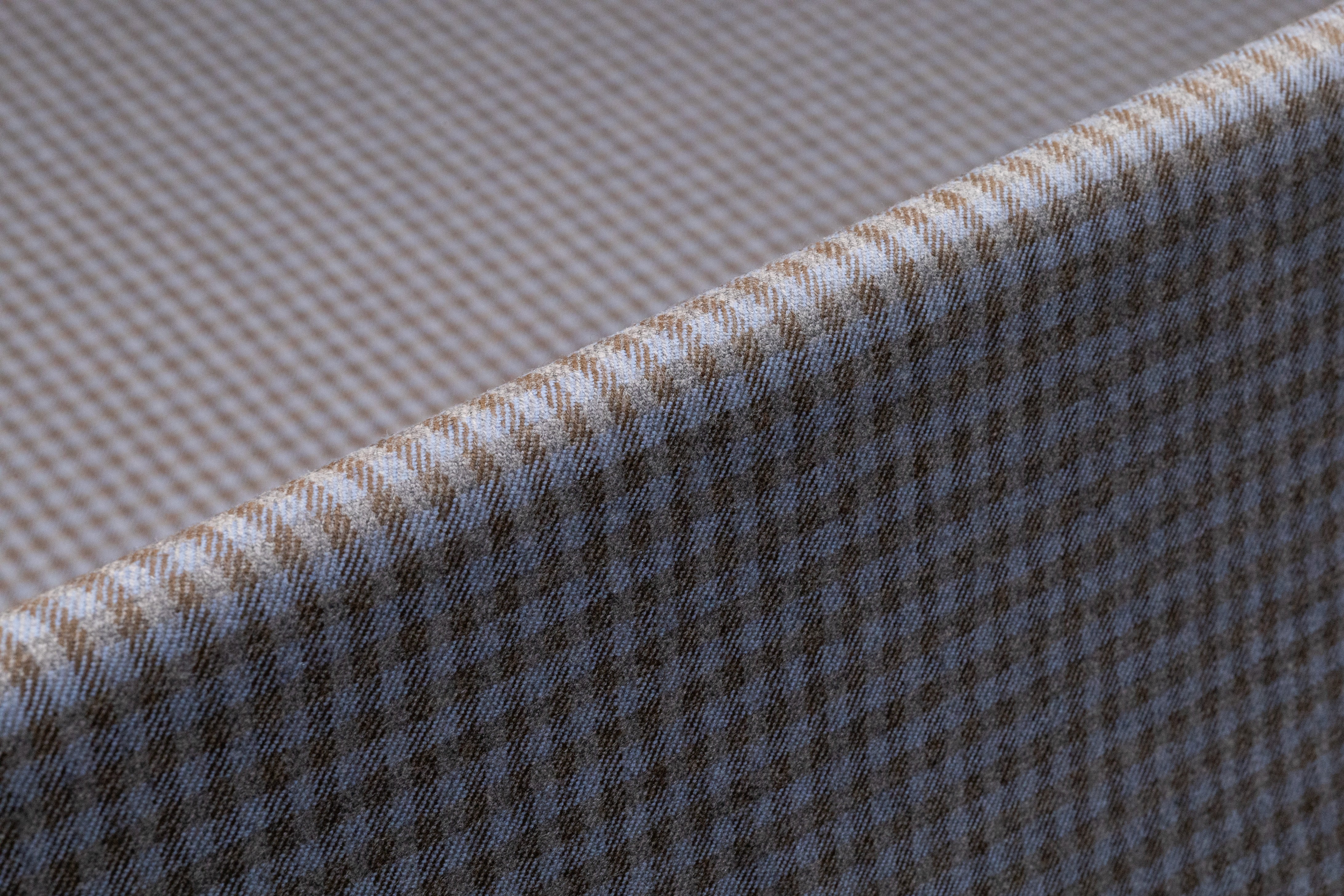 Checked Italian Stretch Wool Flannel - Powder Blue / Taupe