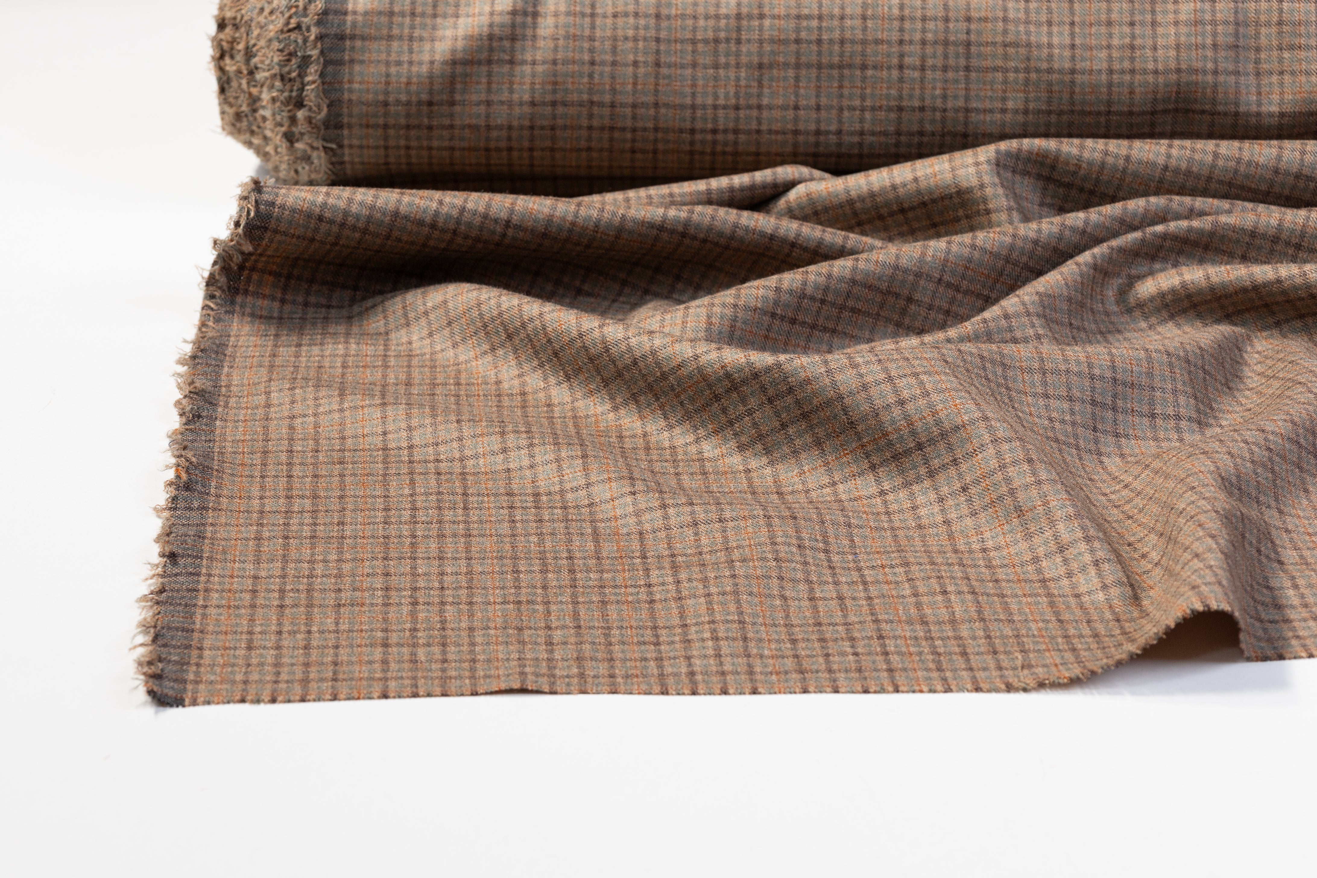 Checked Italian Wool Suiting - Light Brown / Green
