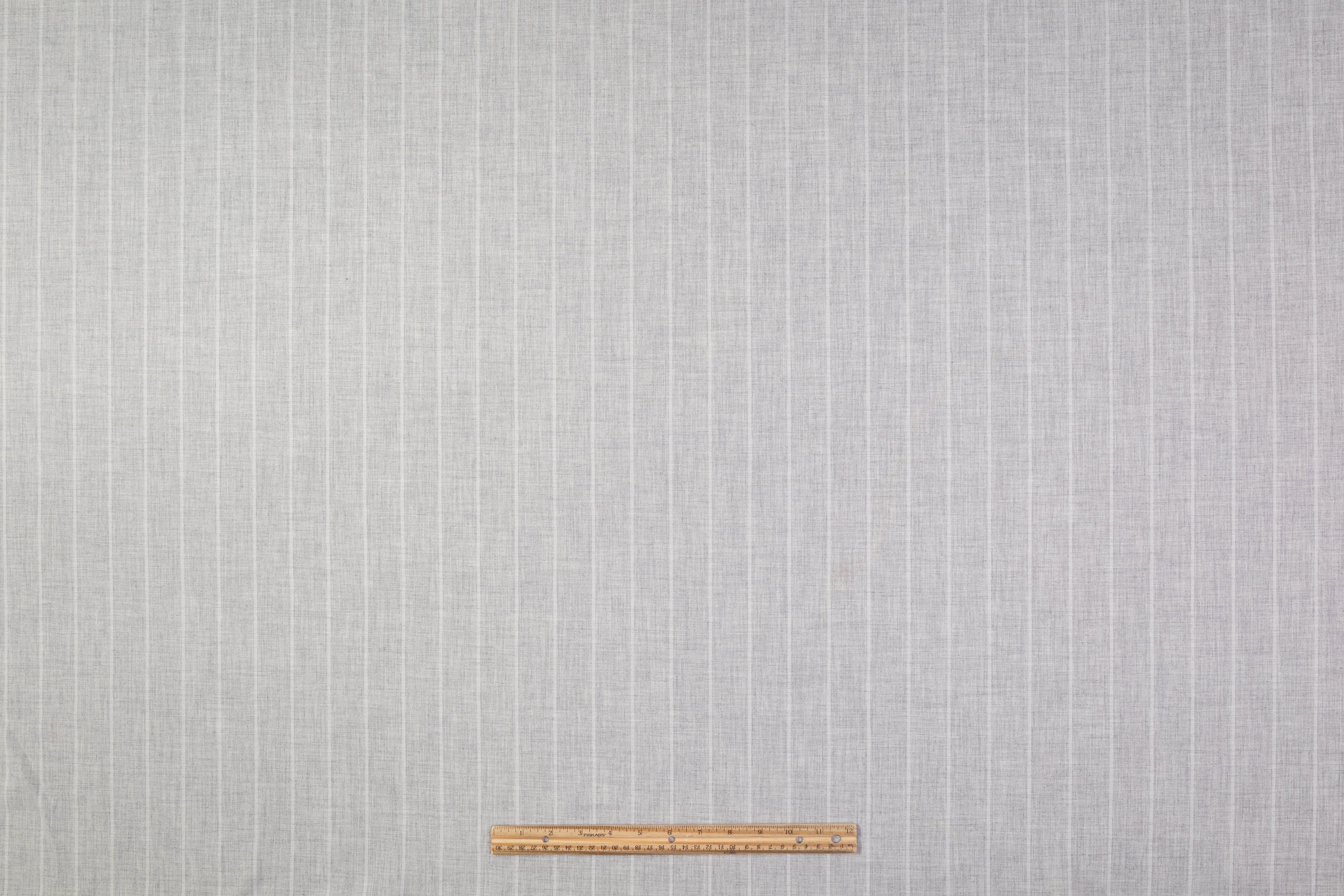 Striped Italian Poly Wool Stretch Suiting - Gray / White