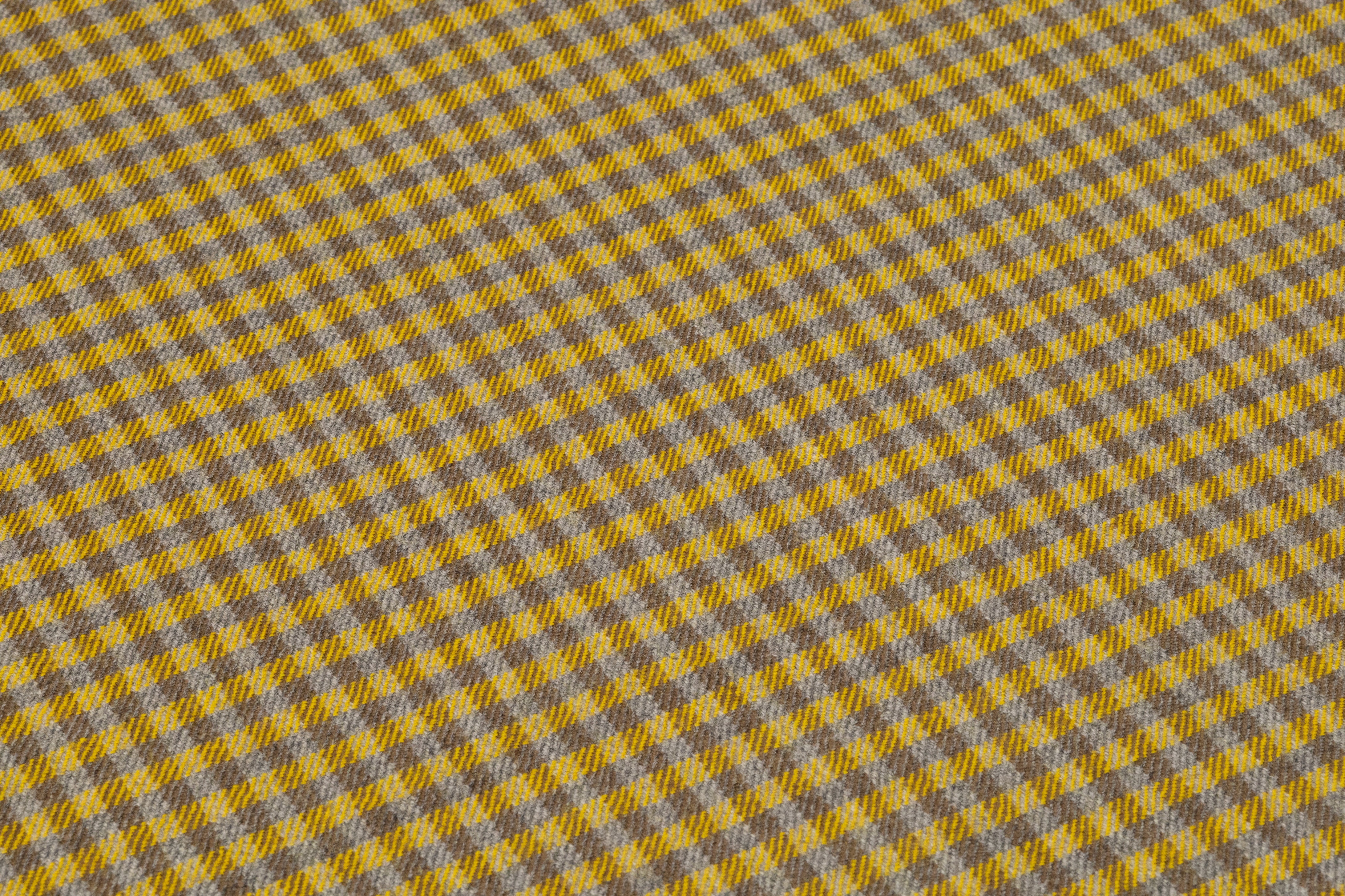 Checked Italian Stretch Wool Flannel - Mustard Yellow / Taupe