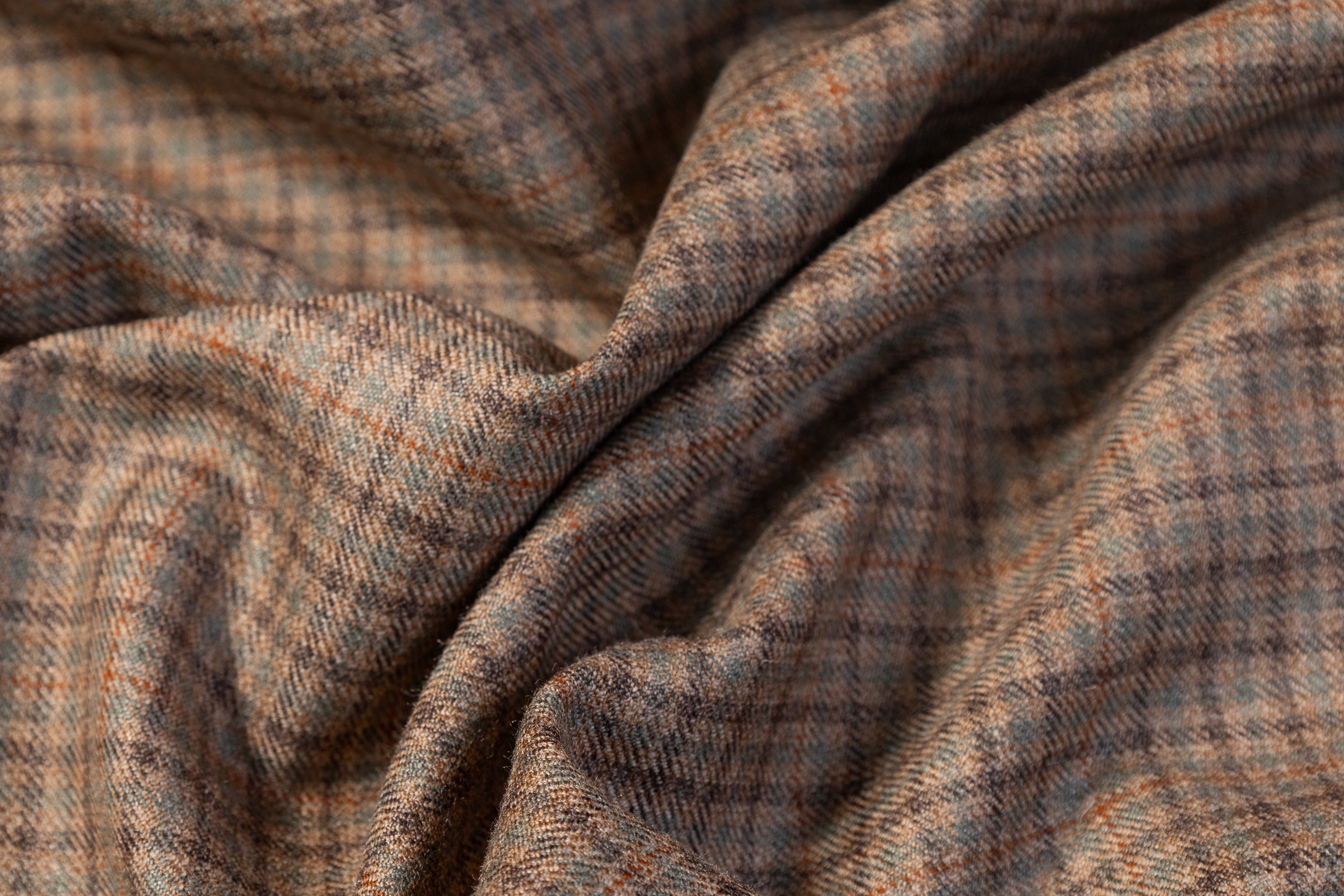 Checked Italian Wool Suiting - Light Brown / Green
