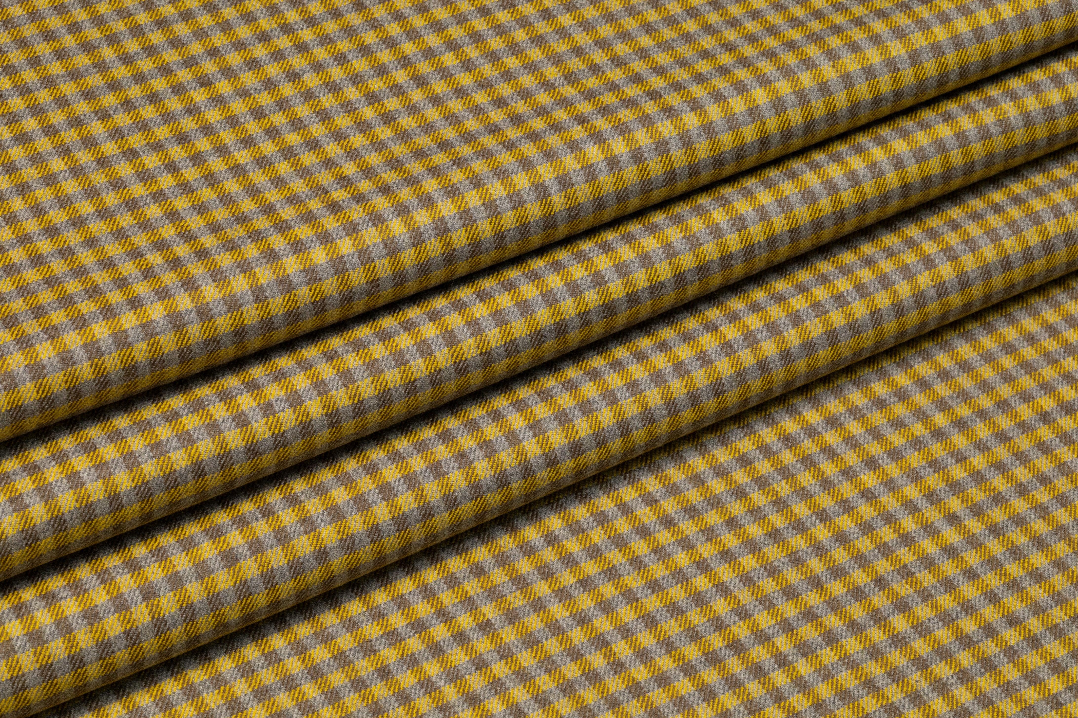Checked Italian Stretch Wool Flannel - Mustard Yellow / Taupe
