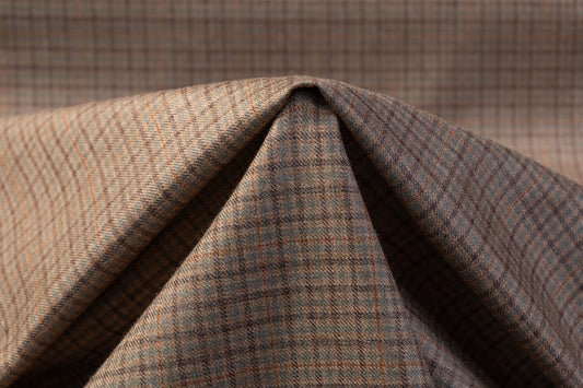 Checked Italian Wool Suiting - Light Brown / Green