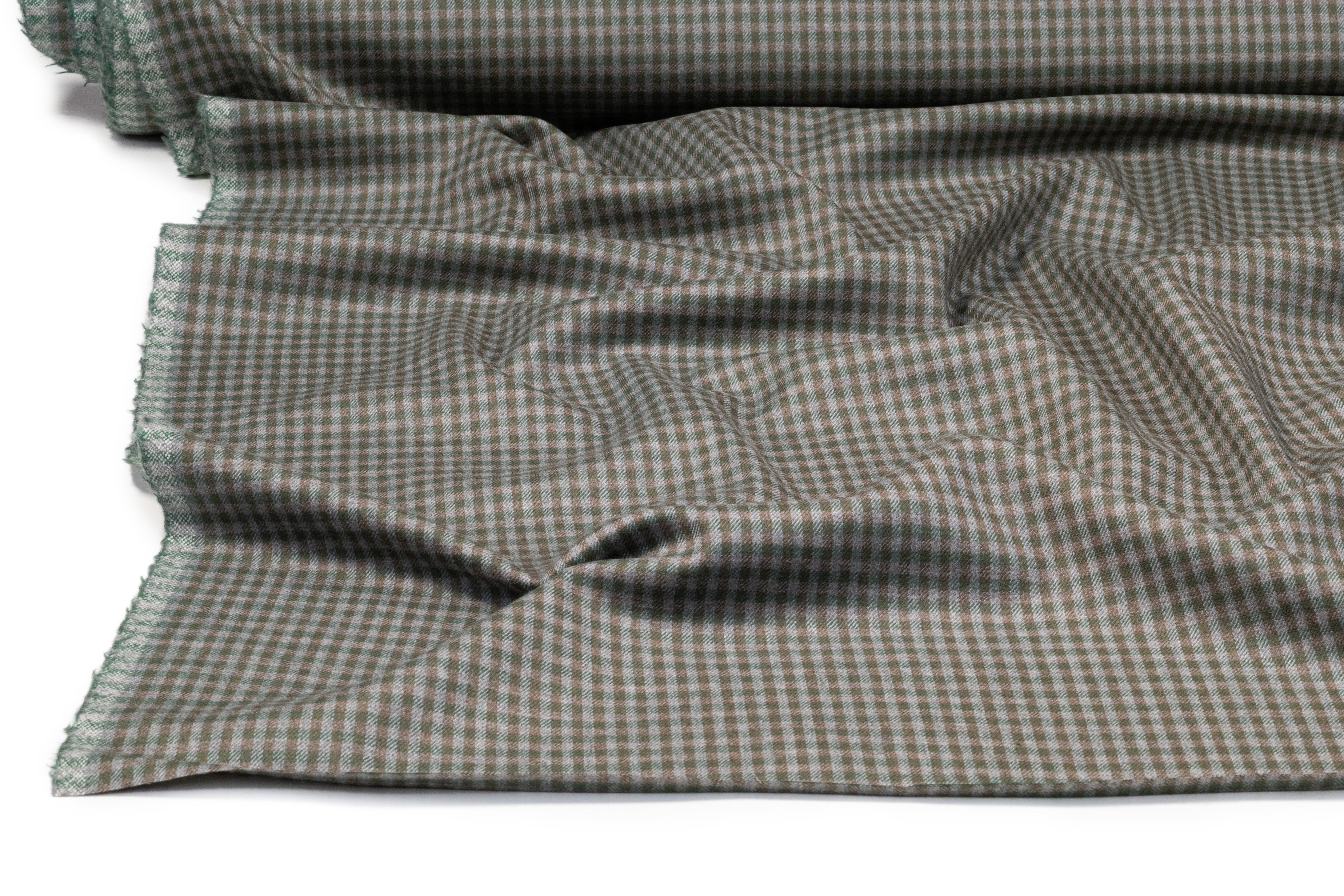 Checked Italian Stretch Wool Flannel - Green / Brown