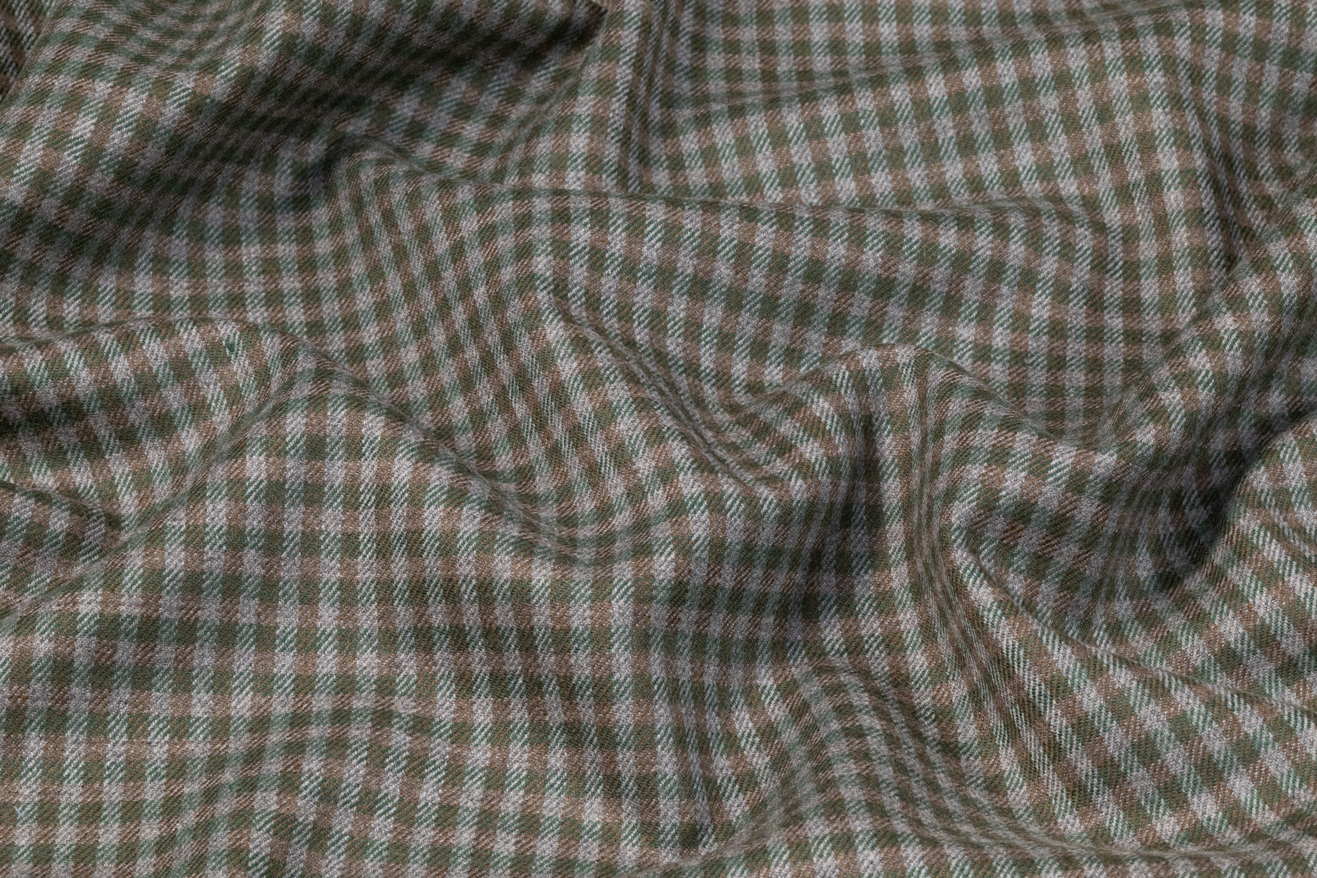 Checked Italian Stretch Wool Flannel - Green / Brown