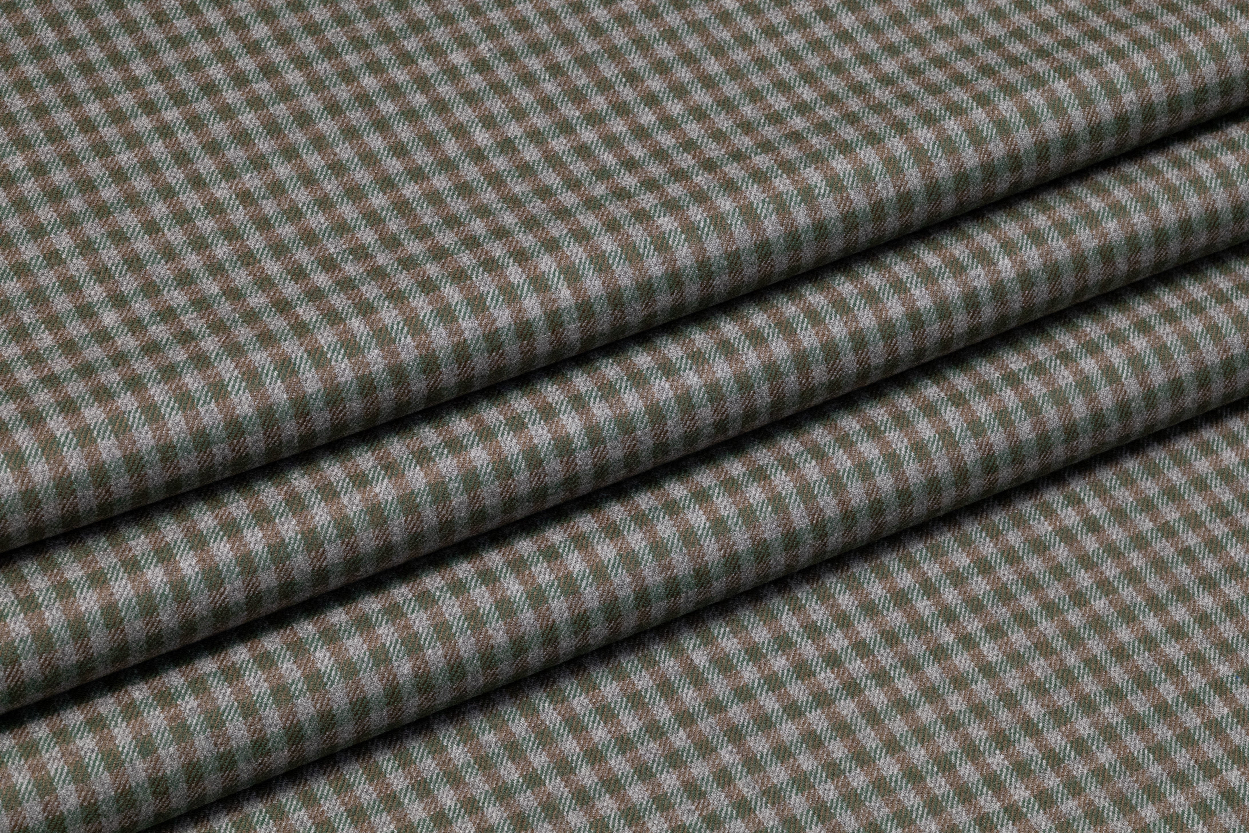 Checked Italian Stretch Wool Flannel - Green / Brown