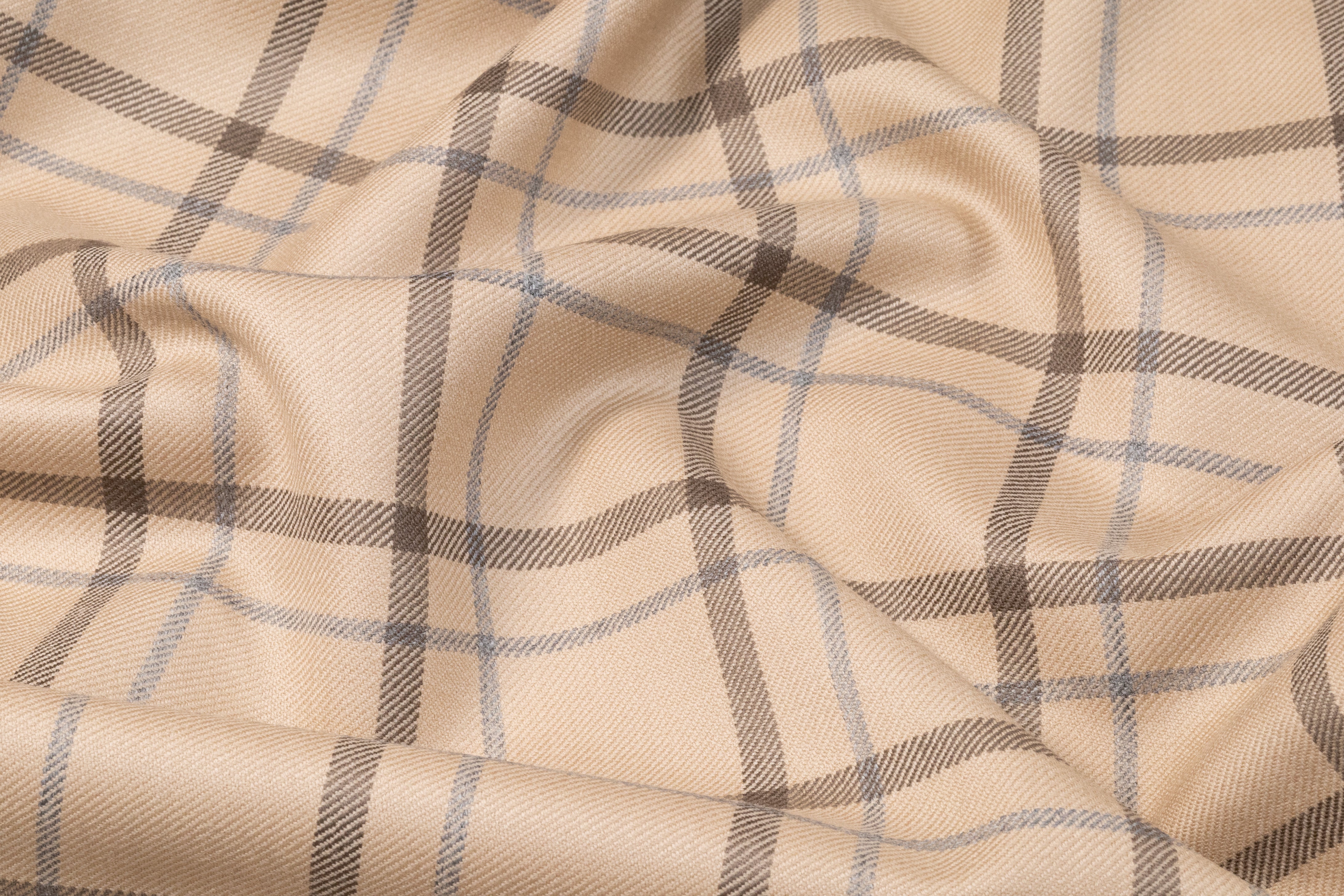 Tartan Italian Wool Suiting - Beige