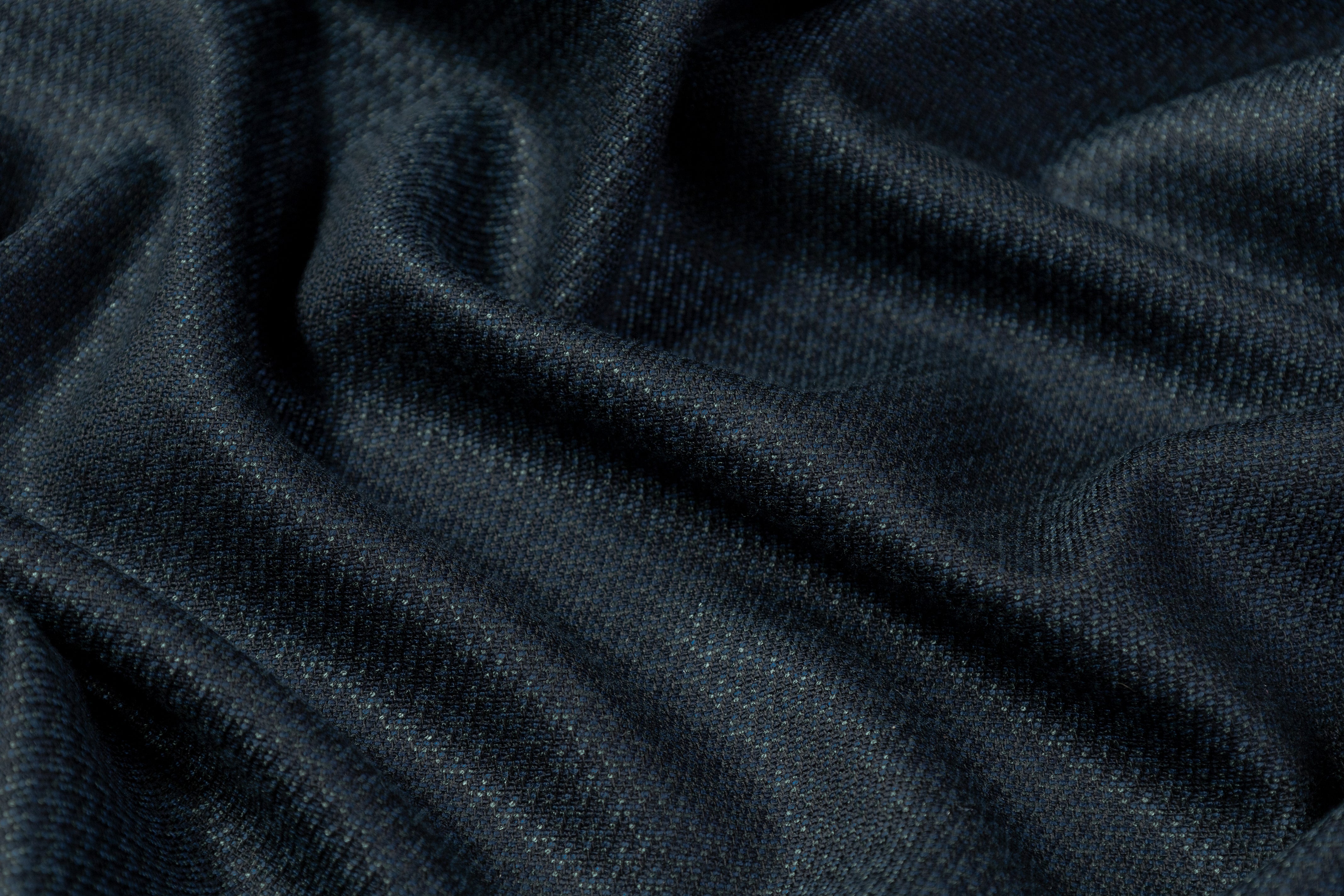 Micro Pattern Italian Wool Silk Viscose Blend - Blue