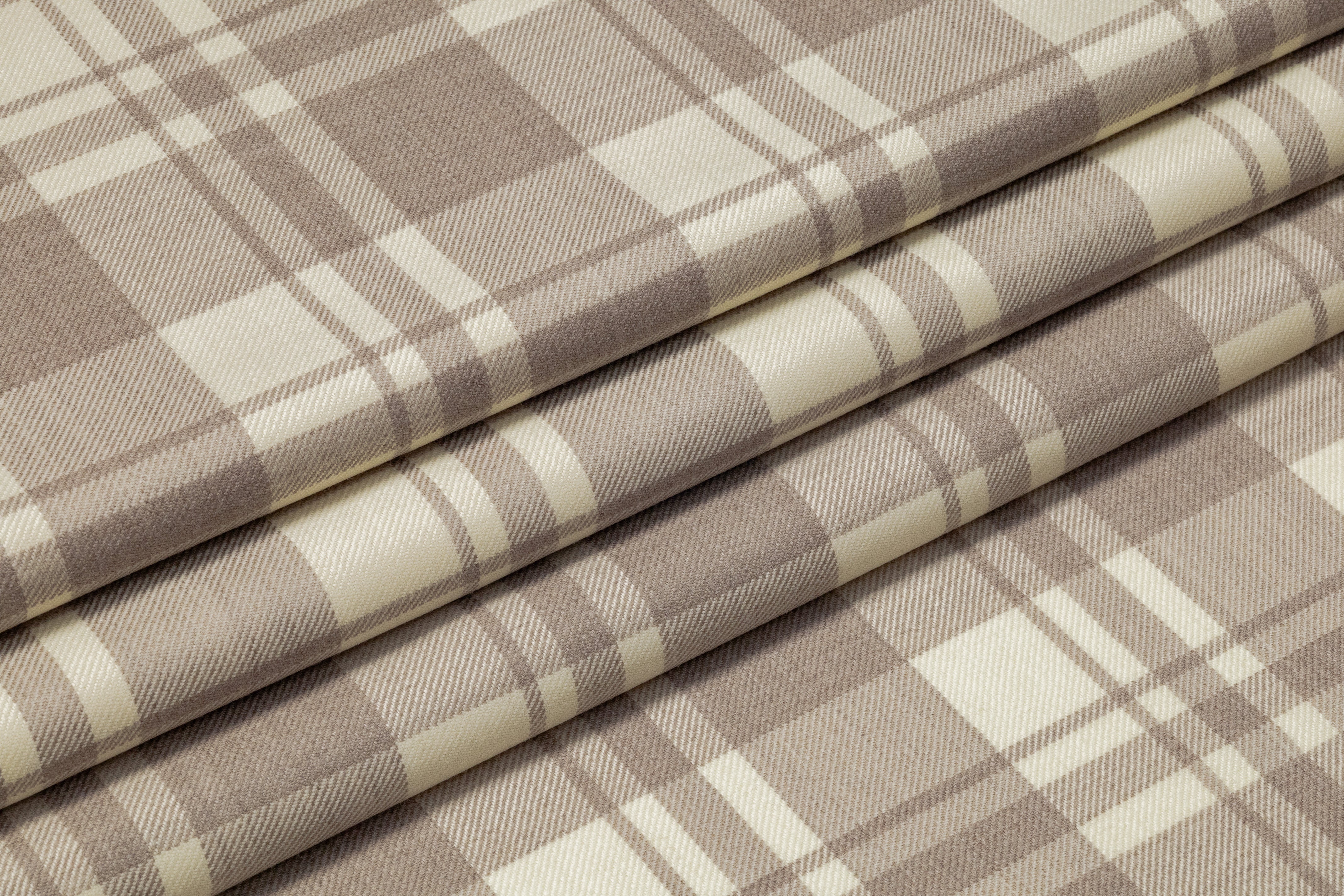 Tartan Italian Wool Suiting - Ivory / Taupe
