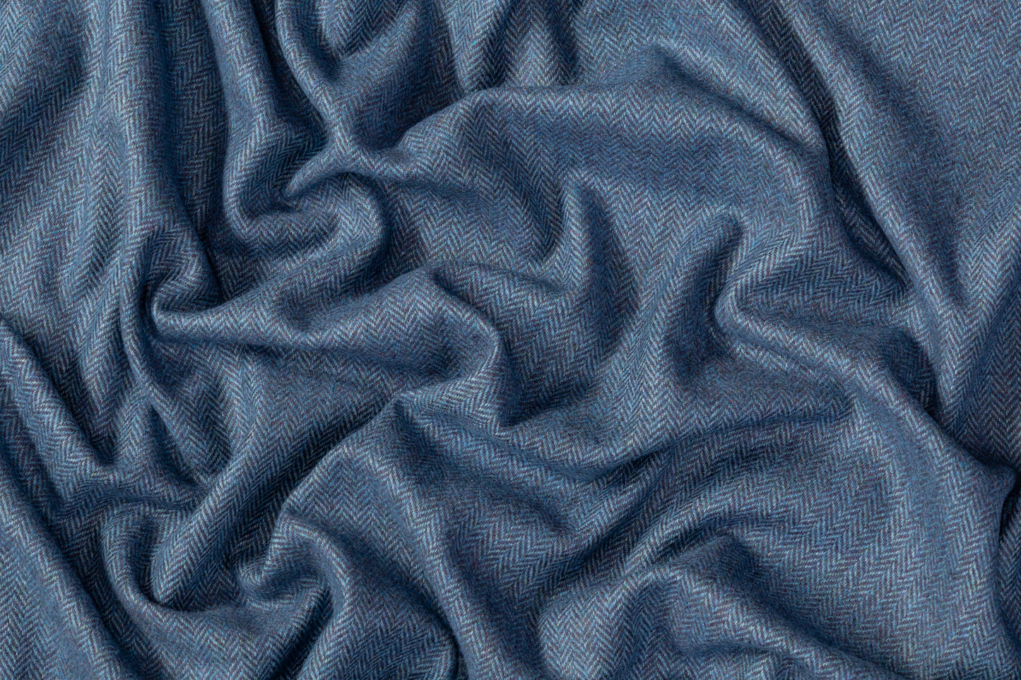 Herringbone Tweed Italian Wool Suiting - Blue