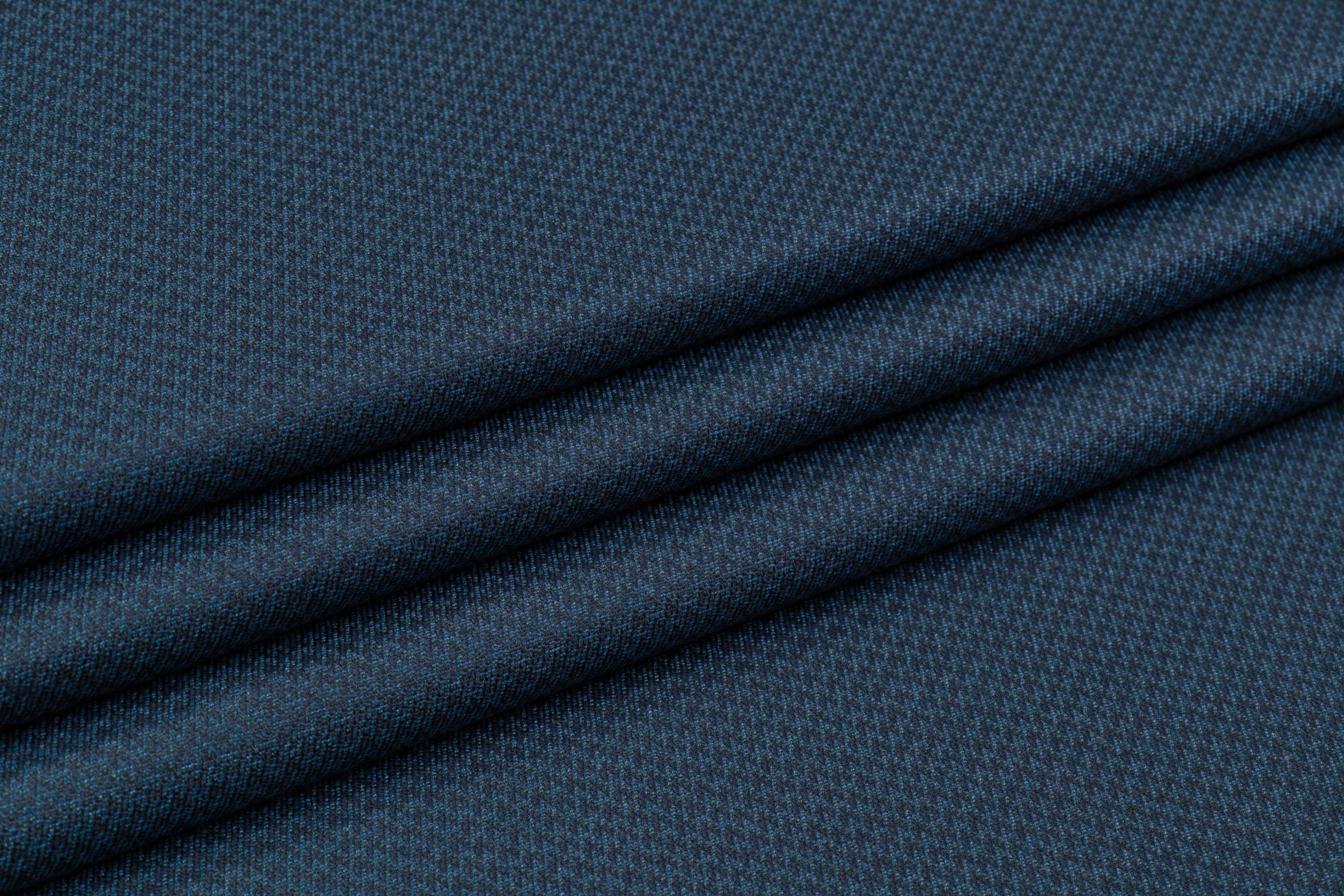 Micro Pattern Italian Wool Silk Viscose Blend - Blue