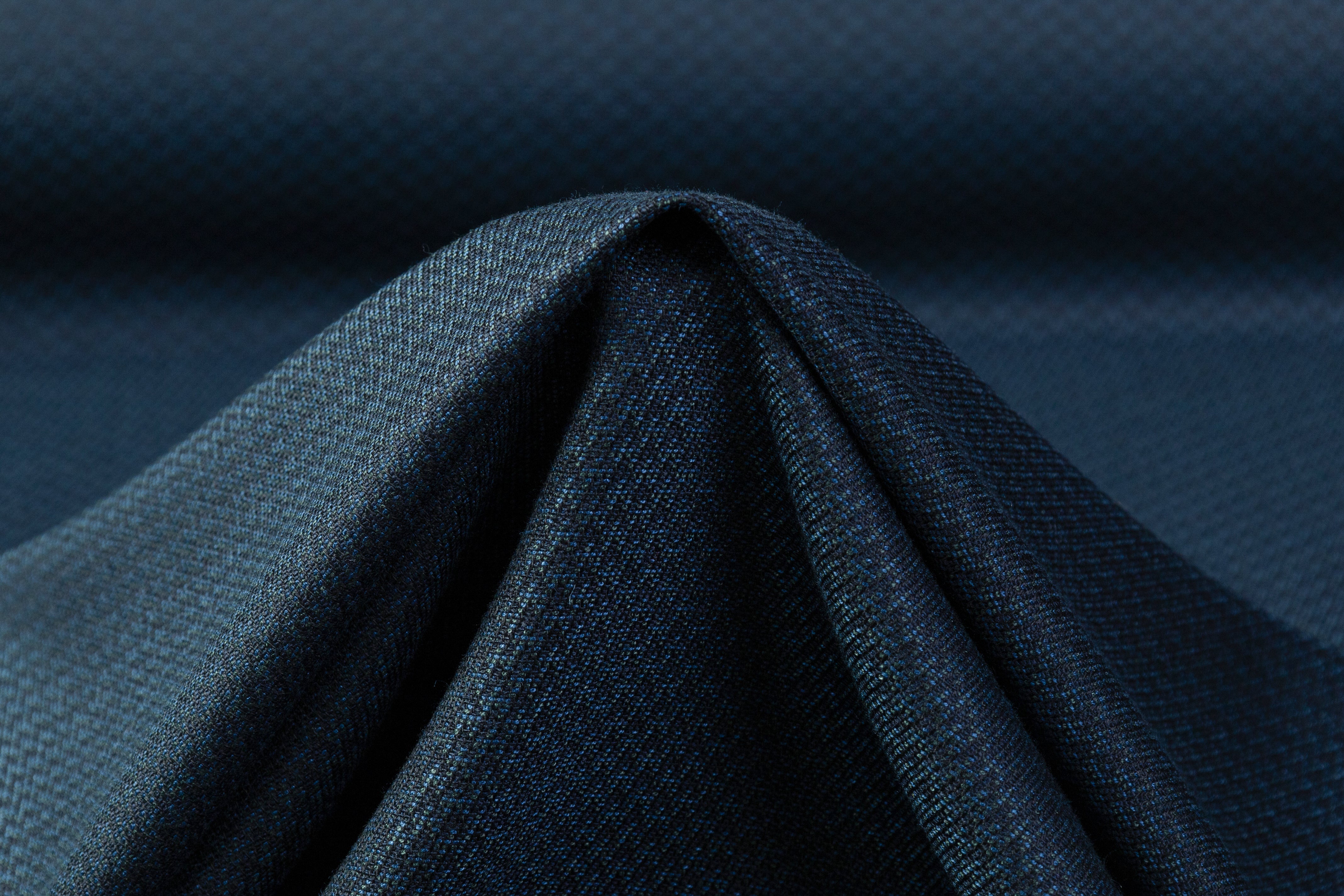 Micro Pattern Italian Wool Silk Viscose Blend - Blue