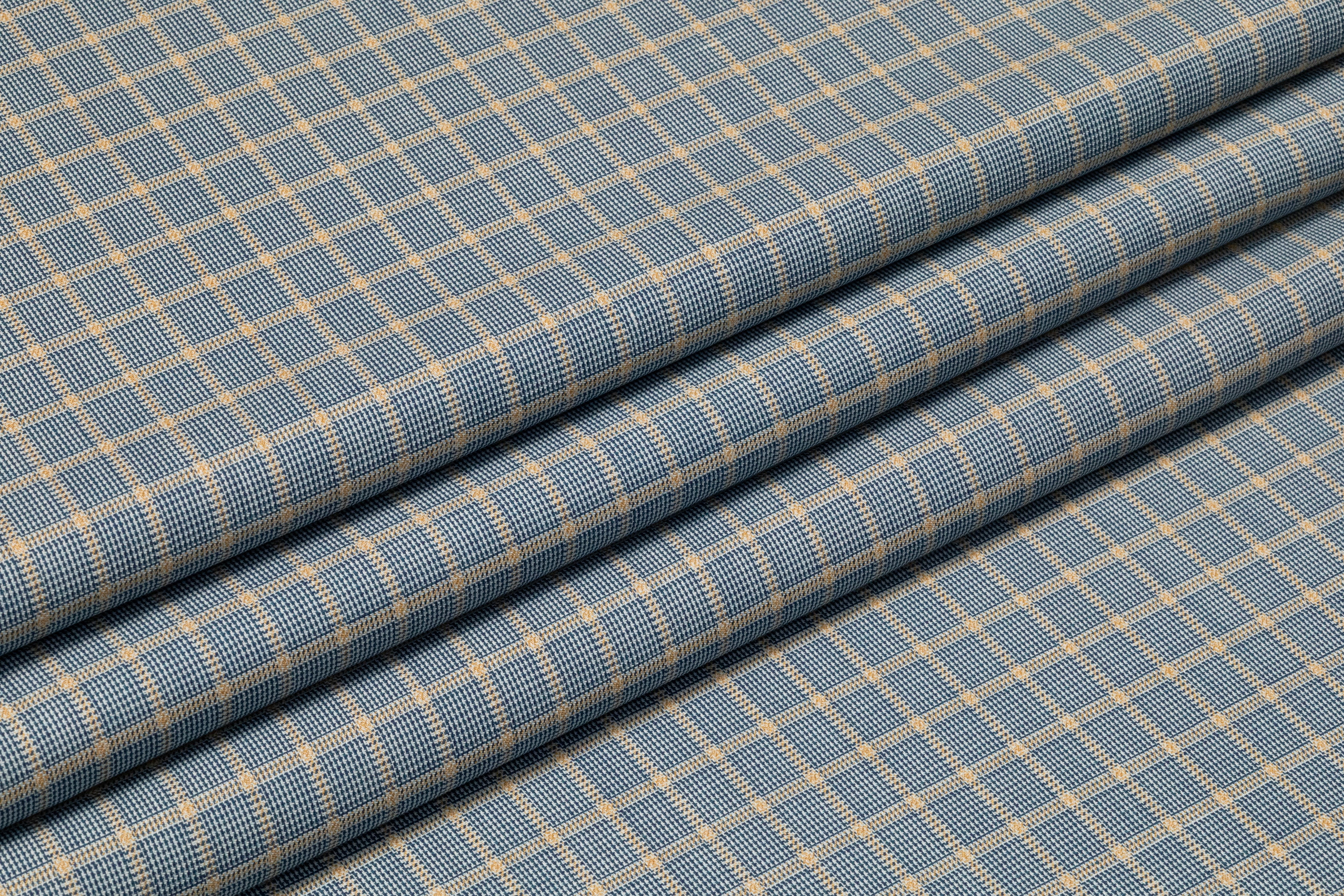 Checked Italian Wool Suiting - Blue / Beige
