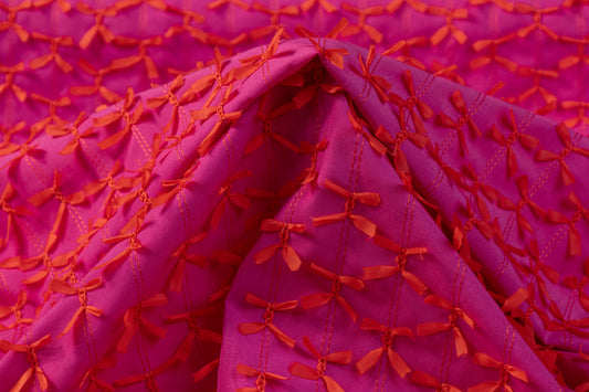Bow Embroidered Poly Poplin - Pink / Orange