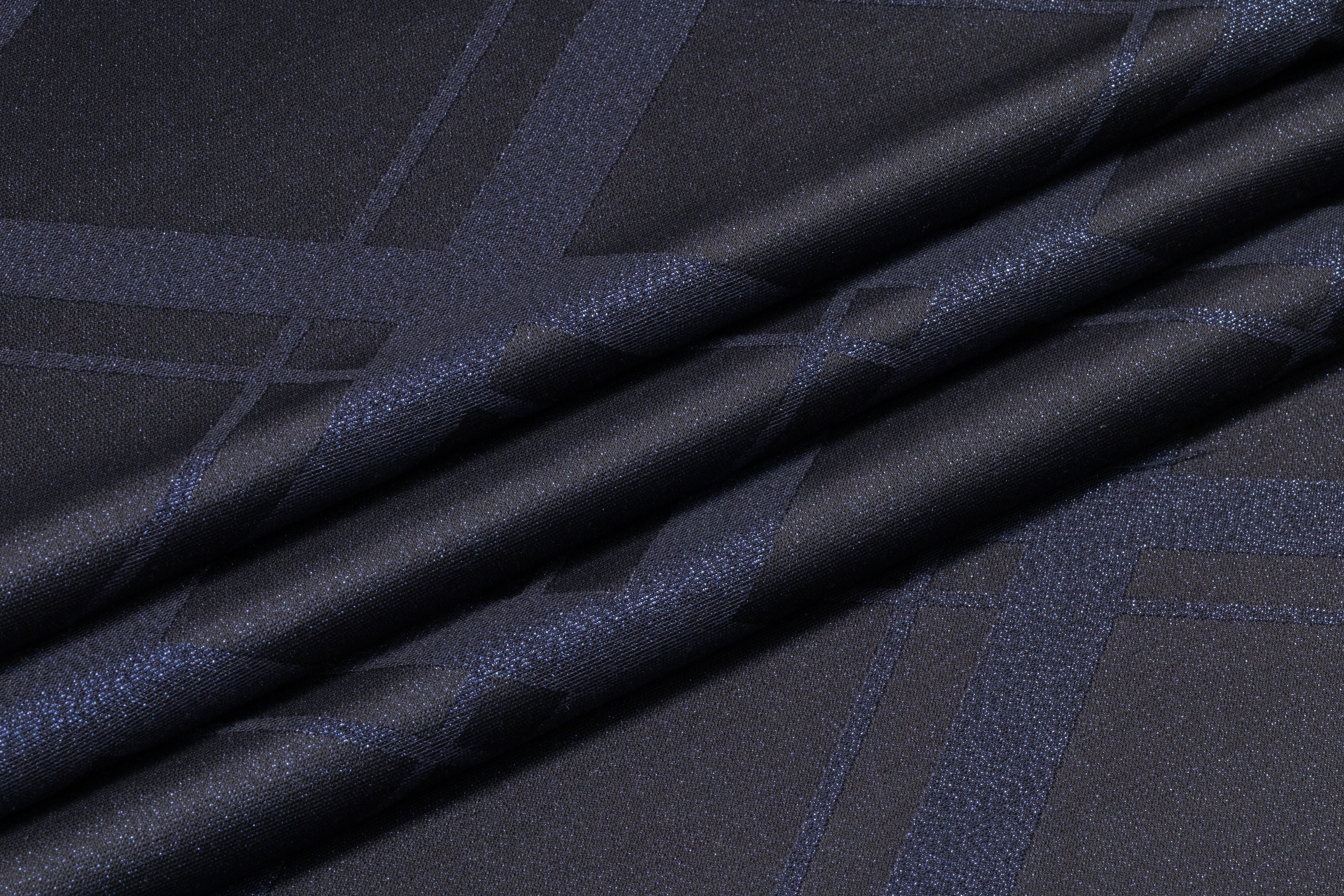 Plaid Italian Metallic Brocade - Navy Blue