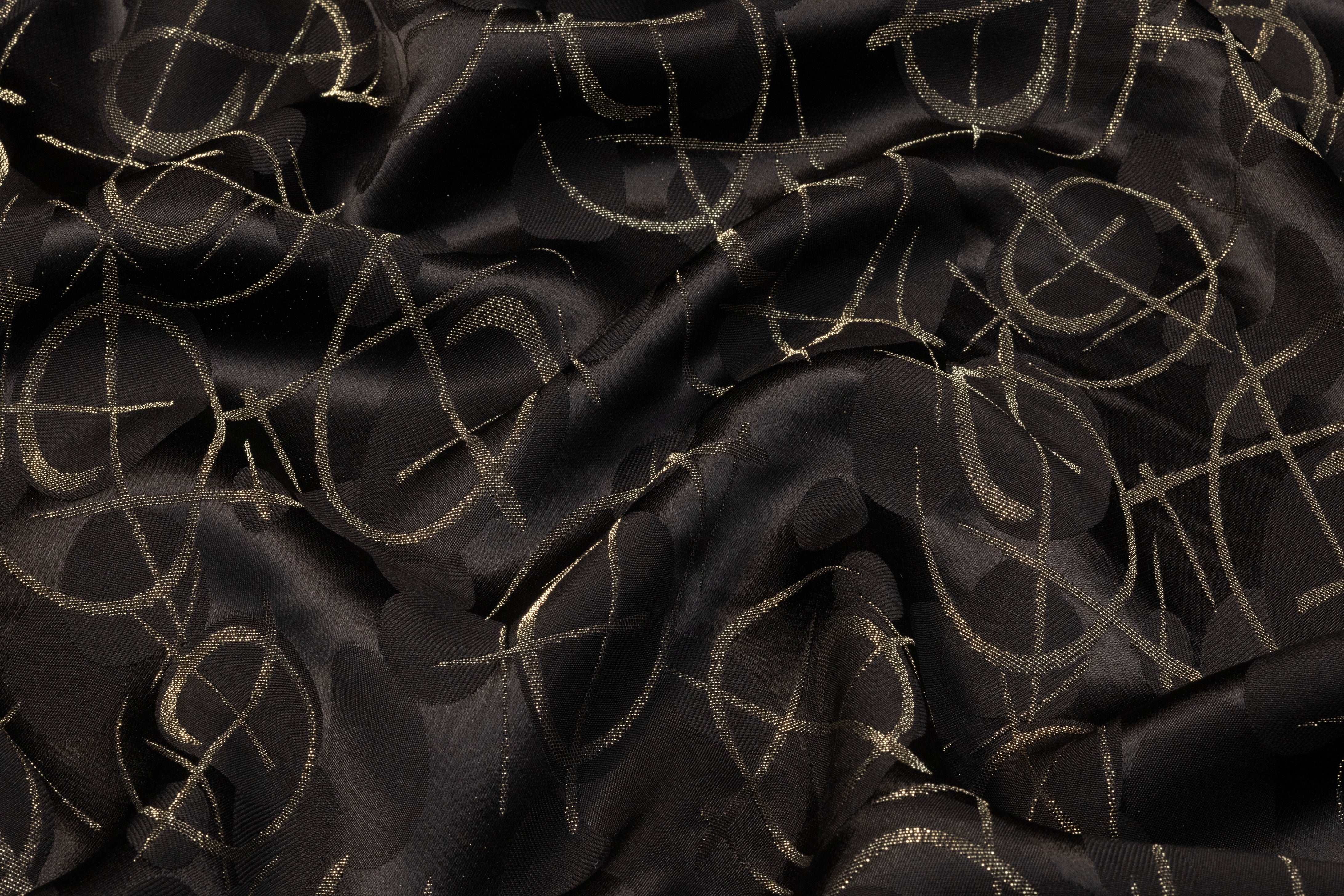 Metallic Italian Viscose Jacquard - Black / Gold