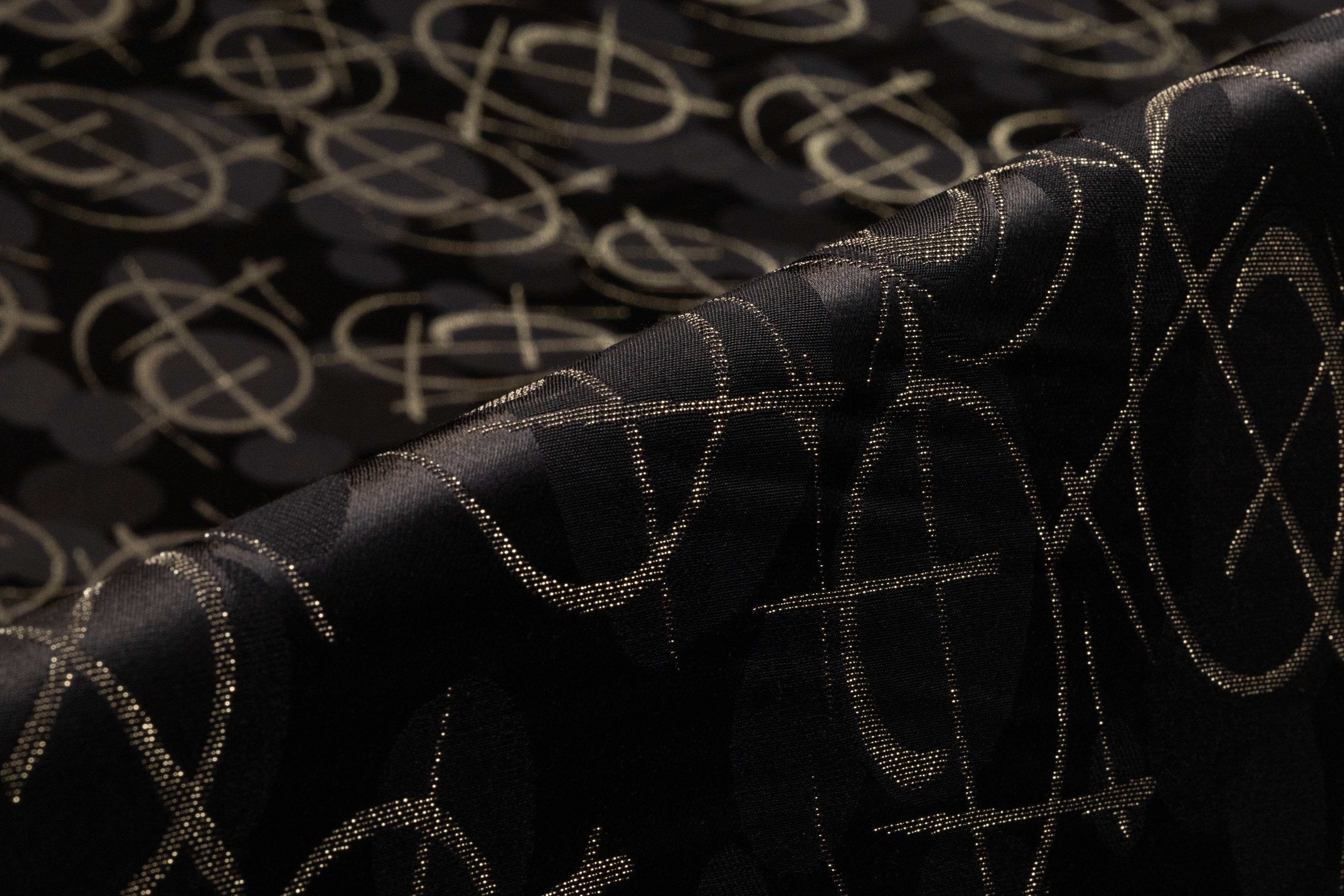 Metallic Italian Viscose Jacquard - Black / Gold
