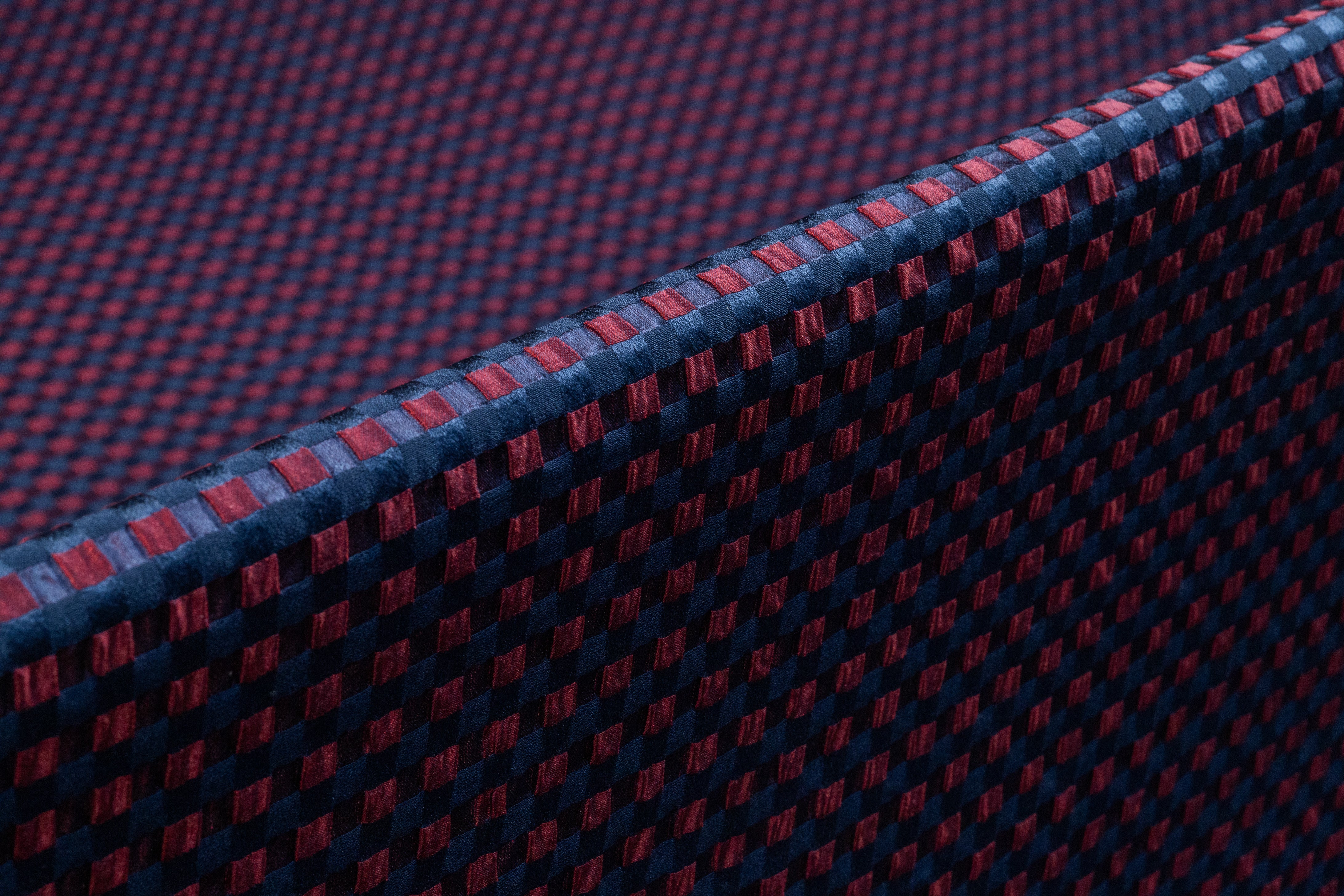 Puckered Italian Poly Silk Jacquard - Red / Navy