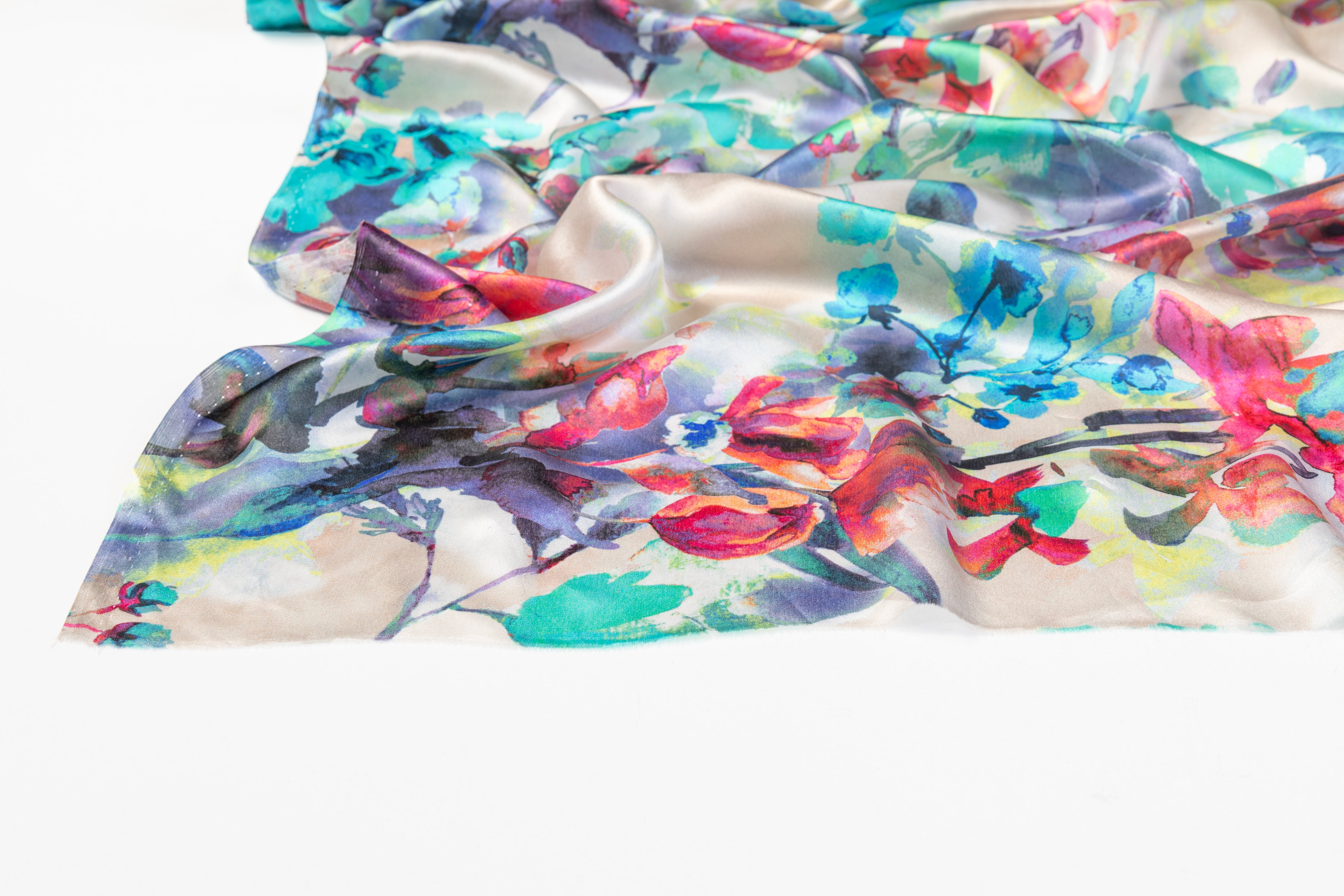 Border Print Italian Satin Face Georgette - Multicolor