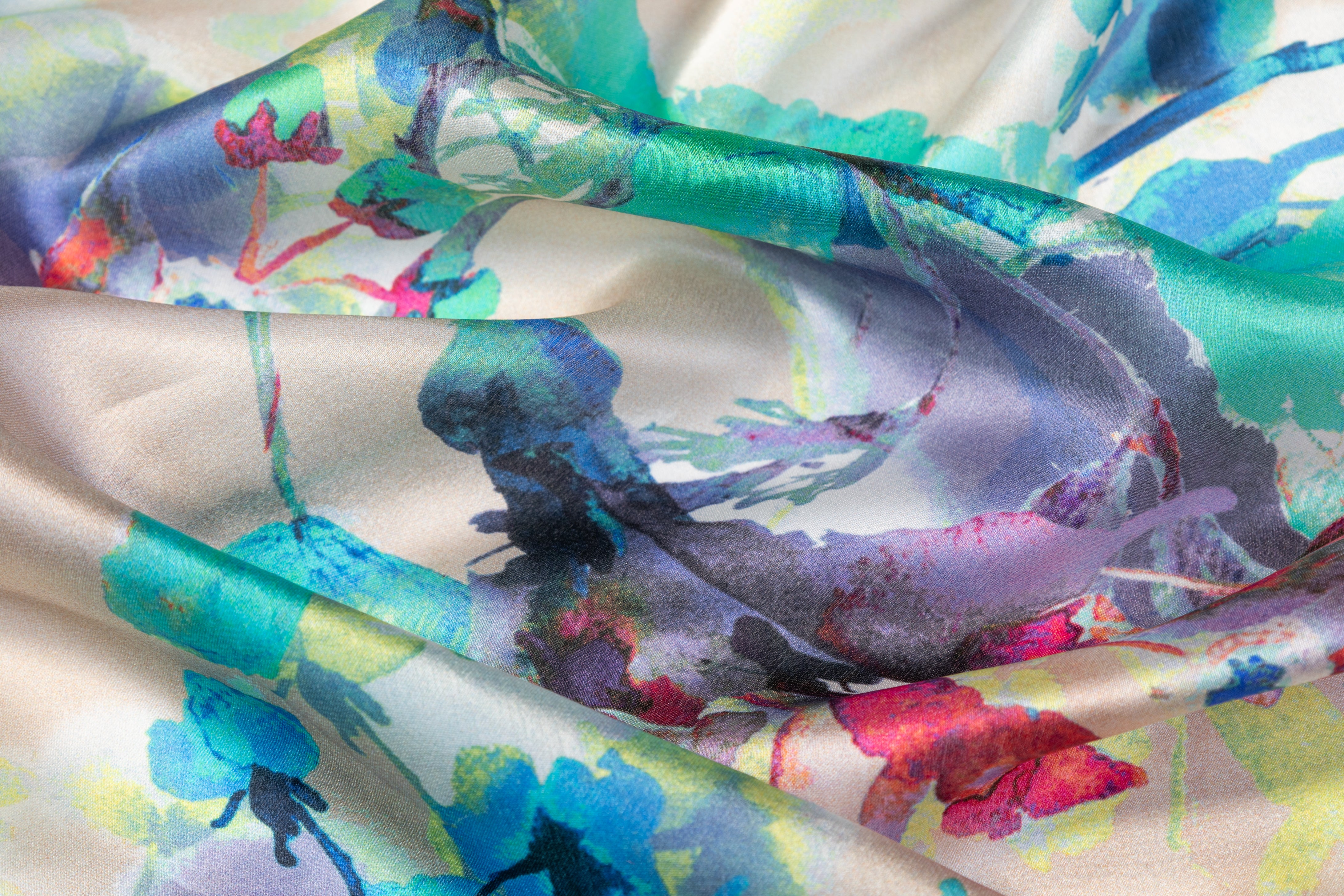 Border Print Italian Satin Face Georgette - Multicolor