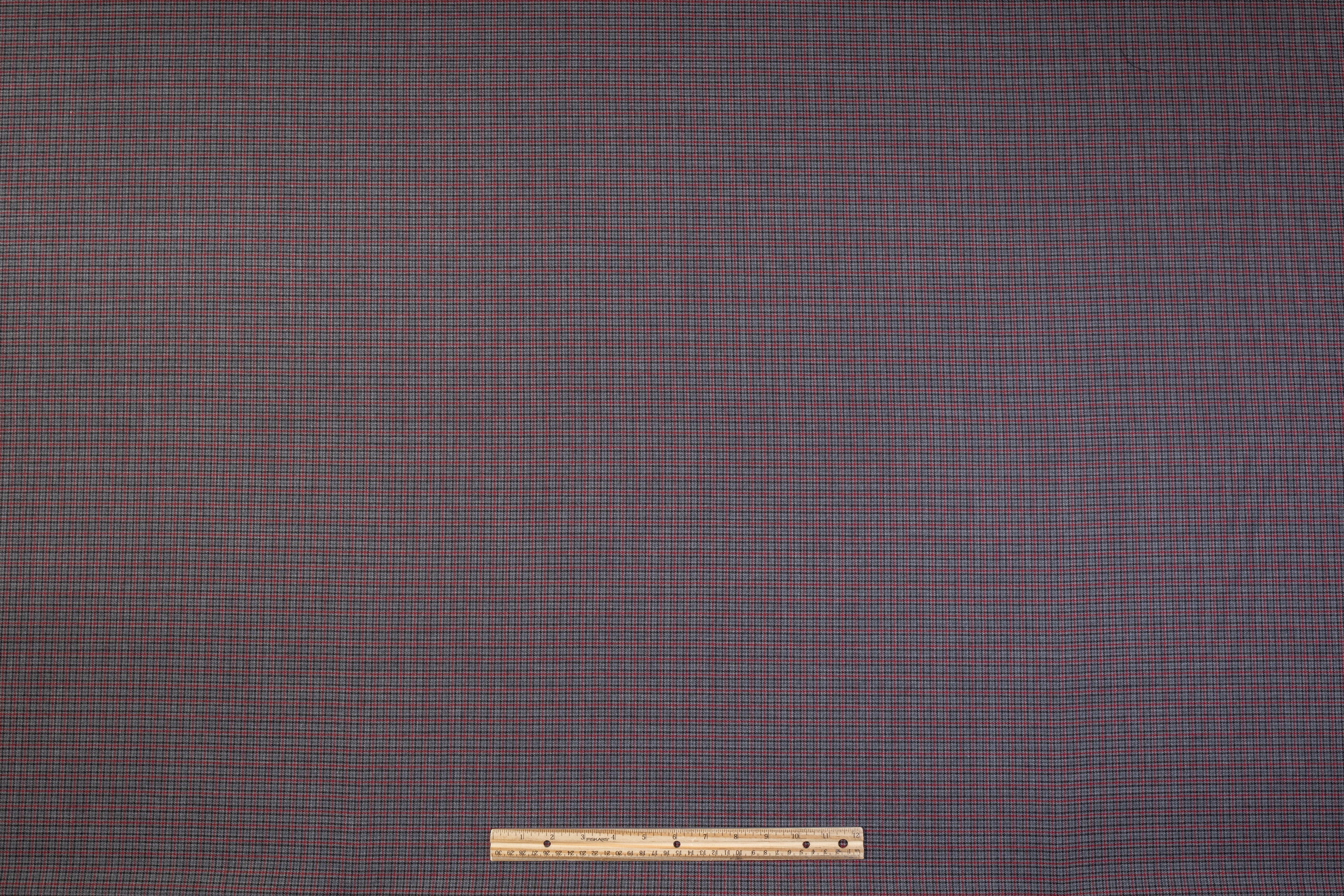 Micro Plaid Italian Wool Suiting - Gray / Red