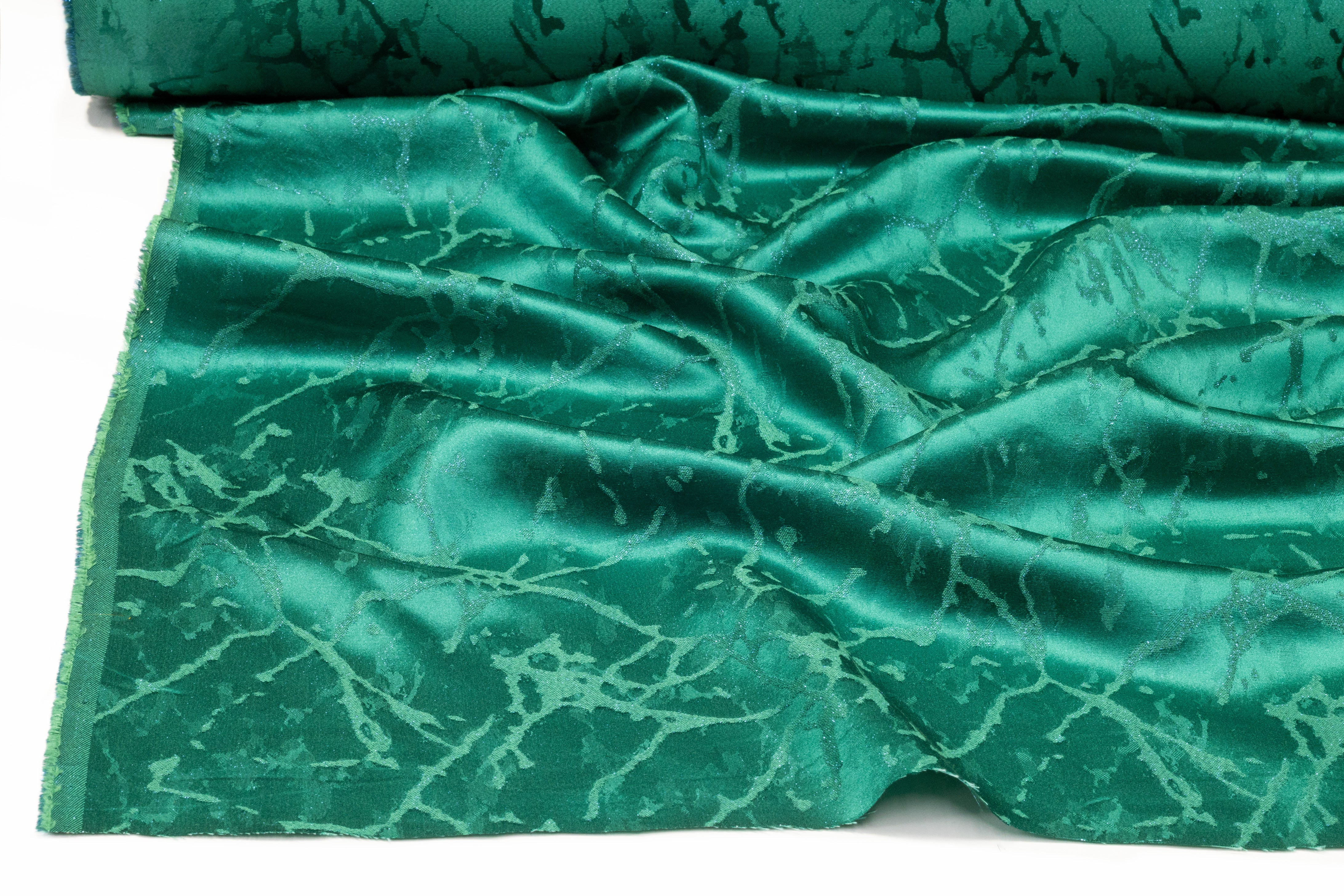 Abstract Metallic Italian Silk Viscose Jacquard - Green