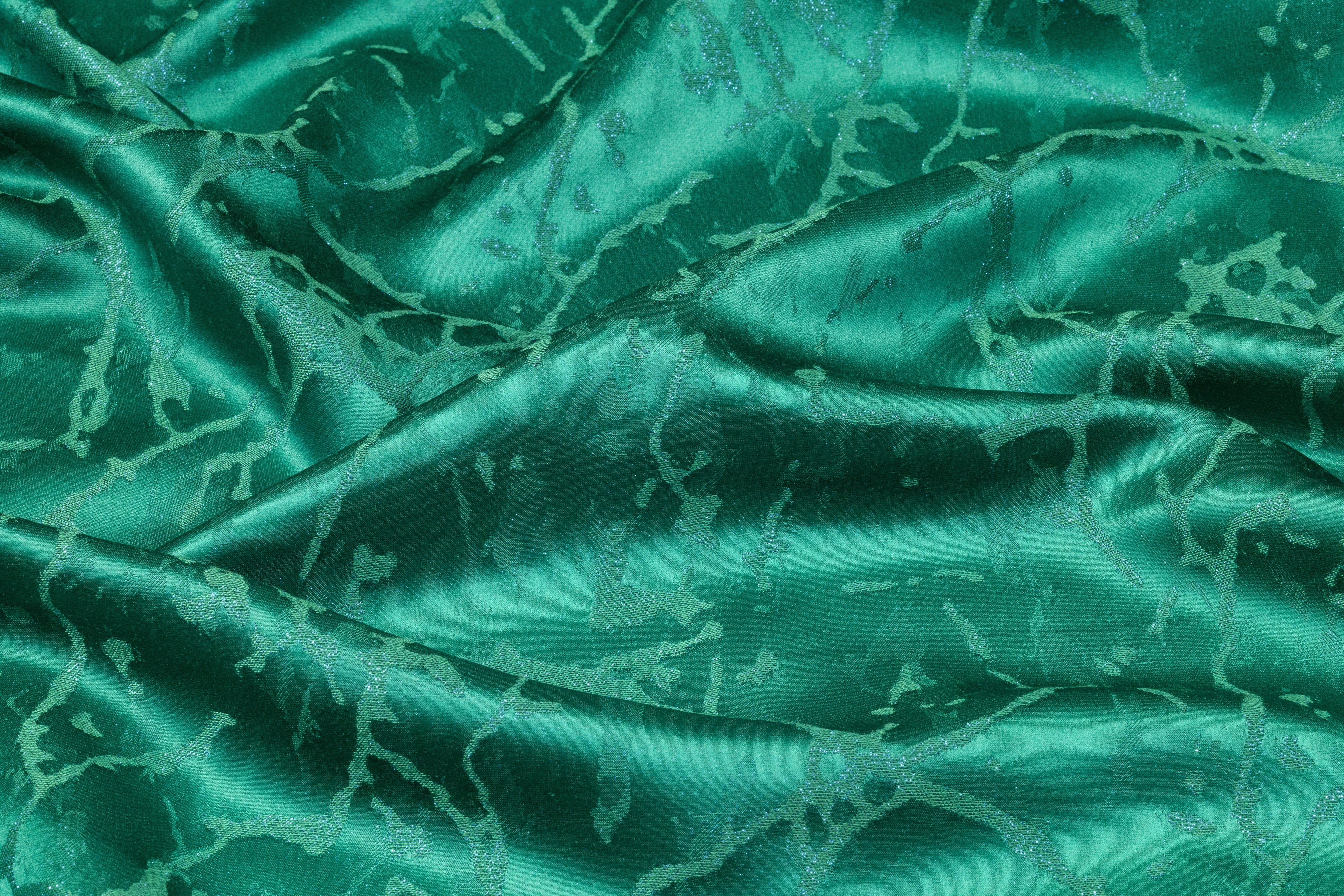 Abstract Metallic Italian Silk Viscose Jacquard - Green