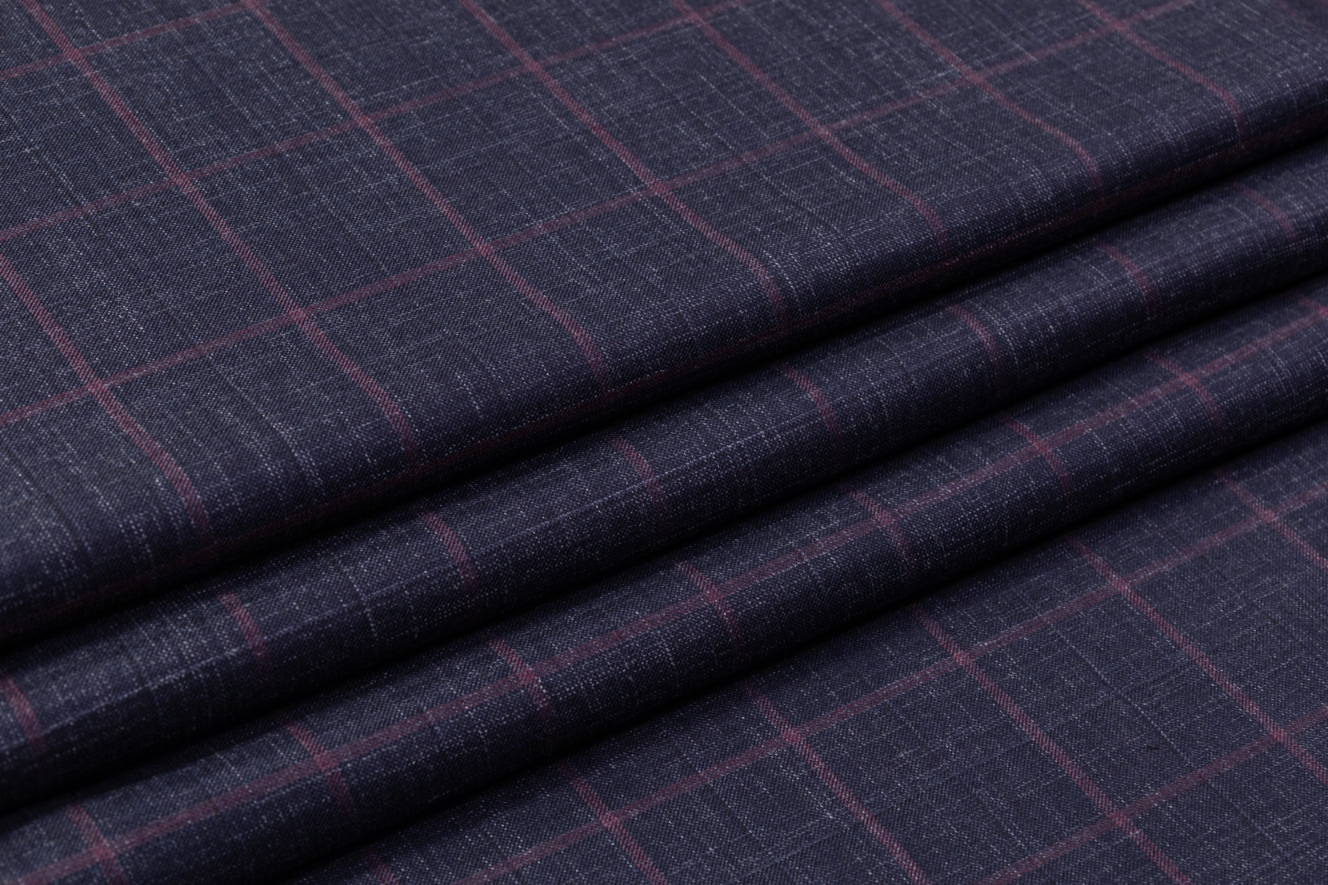 Checked Italian Wool Suiting - Navy / Plum