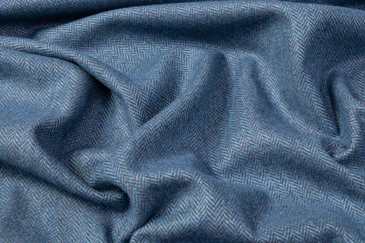 Herringbone Tweed Italian Wool Suiting - Blue