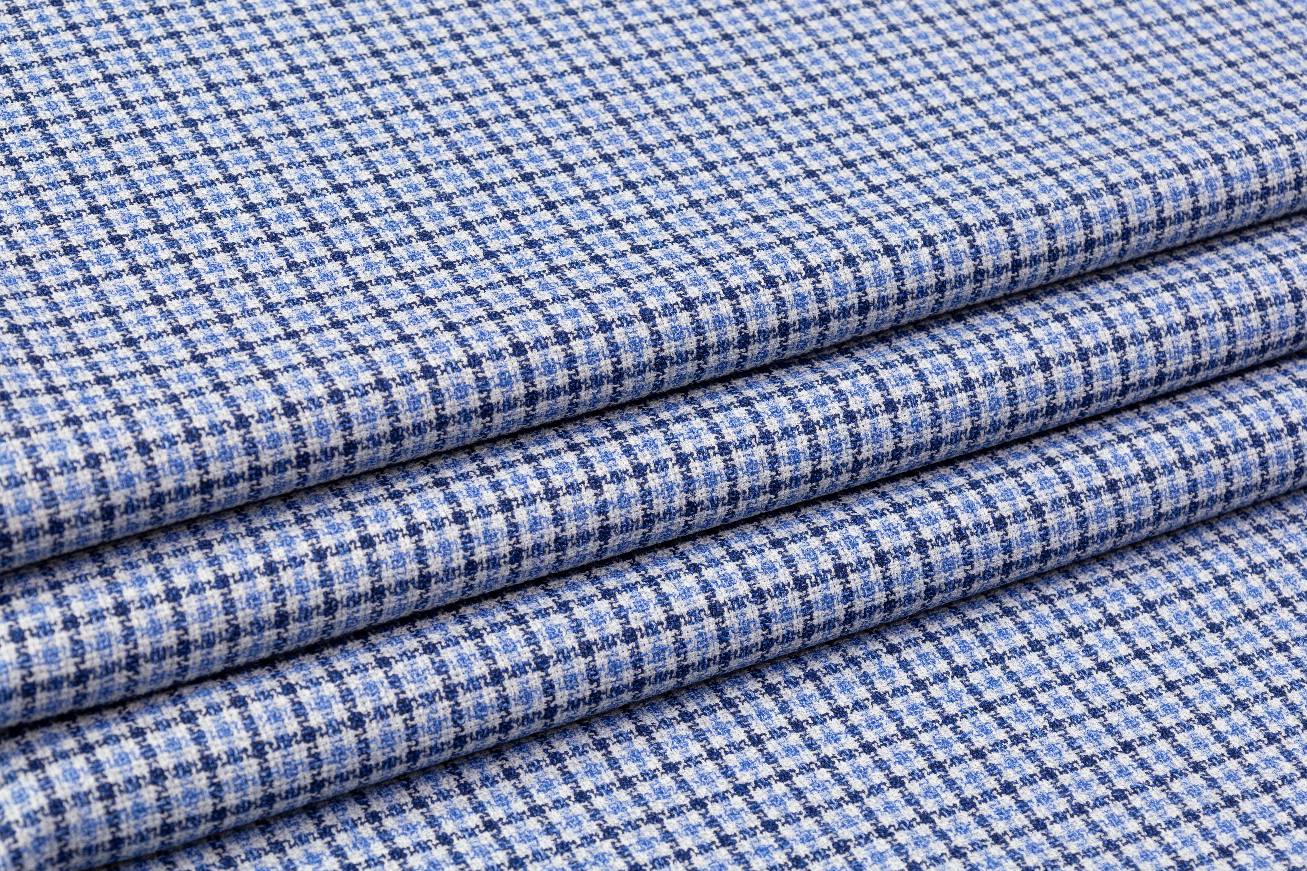 Checked Italian Wool Linen Silk Suiting - Blue
