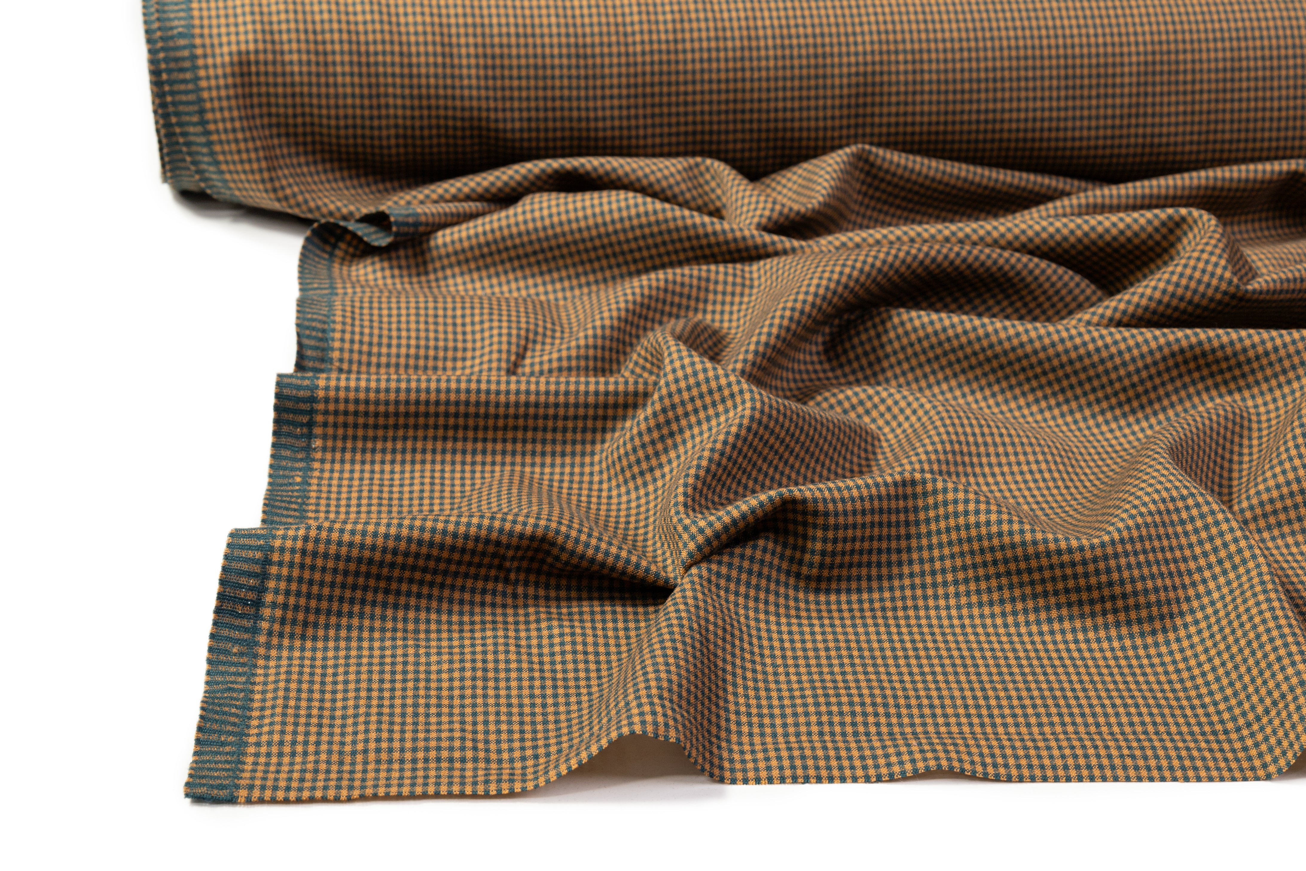 Micro Plaid Italian Wool Suiting - Camel / Teal