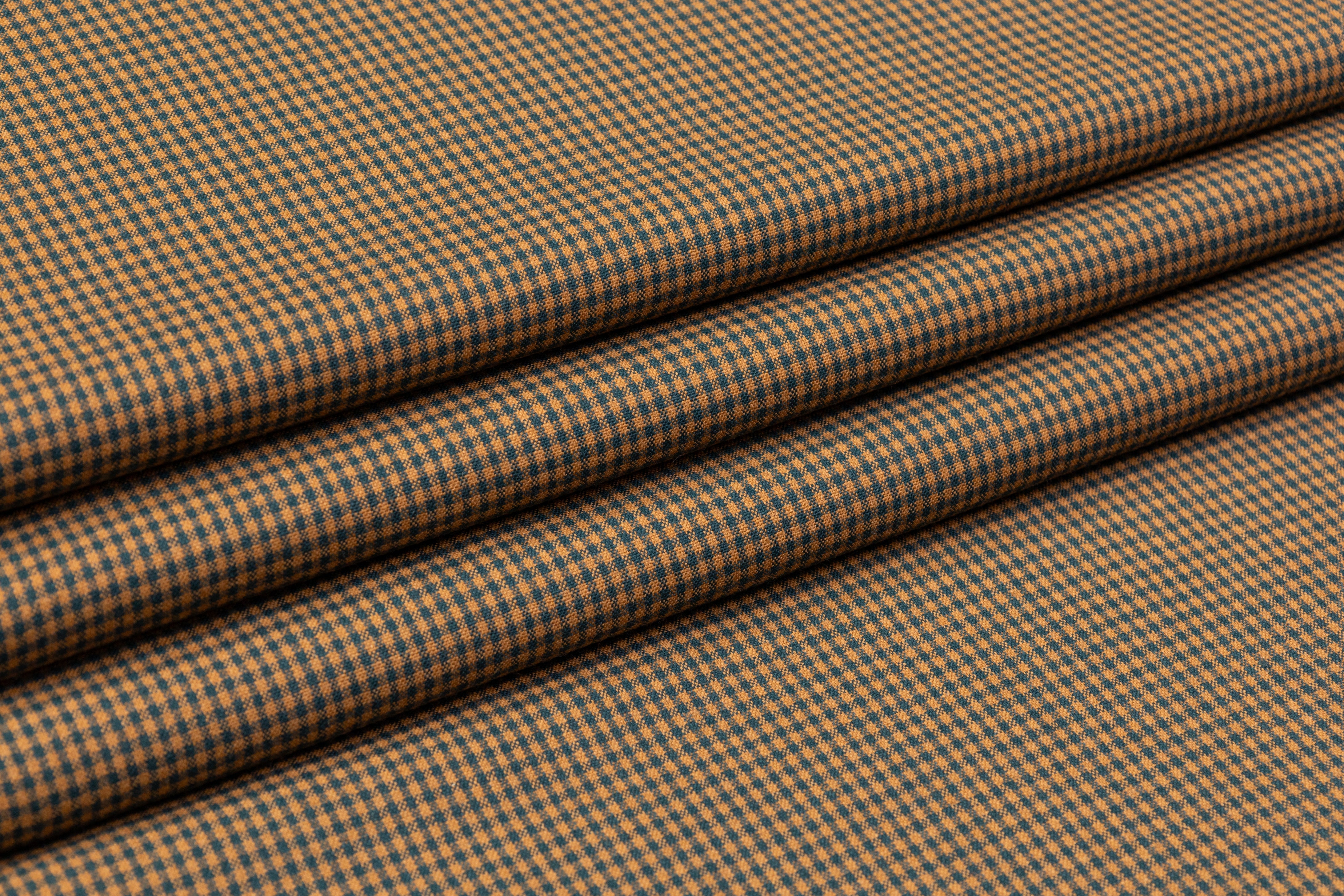 Micro Plaid Italian Wool Suiting - Camel / Teal