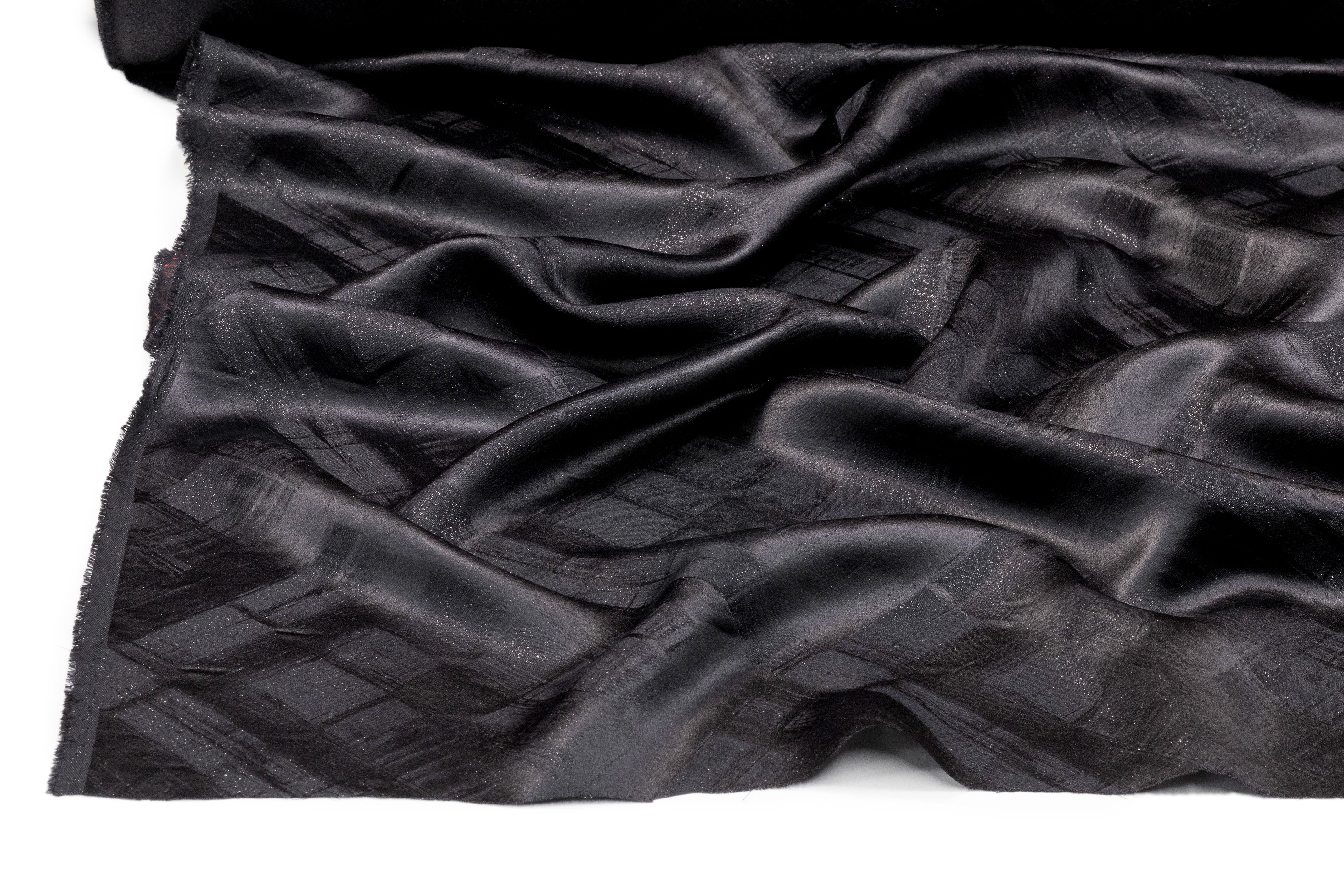 Checked Italian Silk Viscose Metallic Jacquard - Black