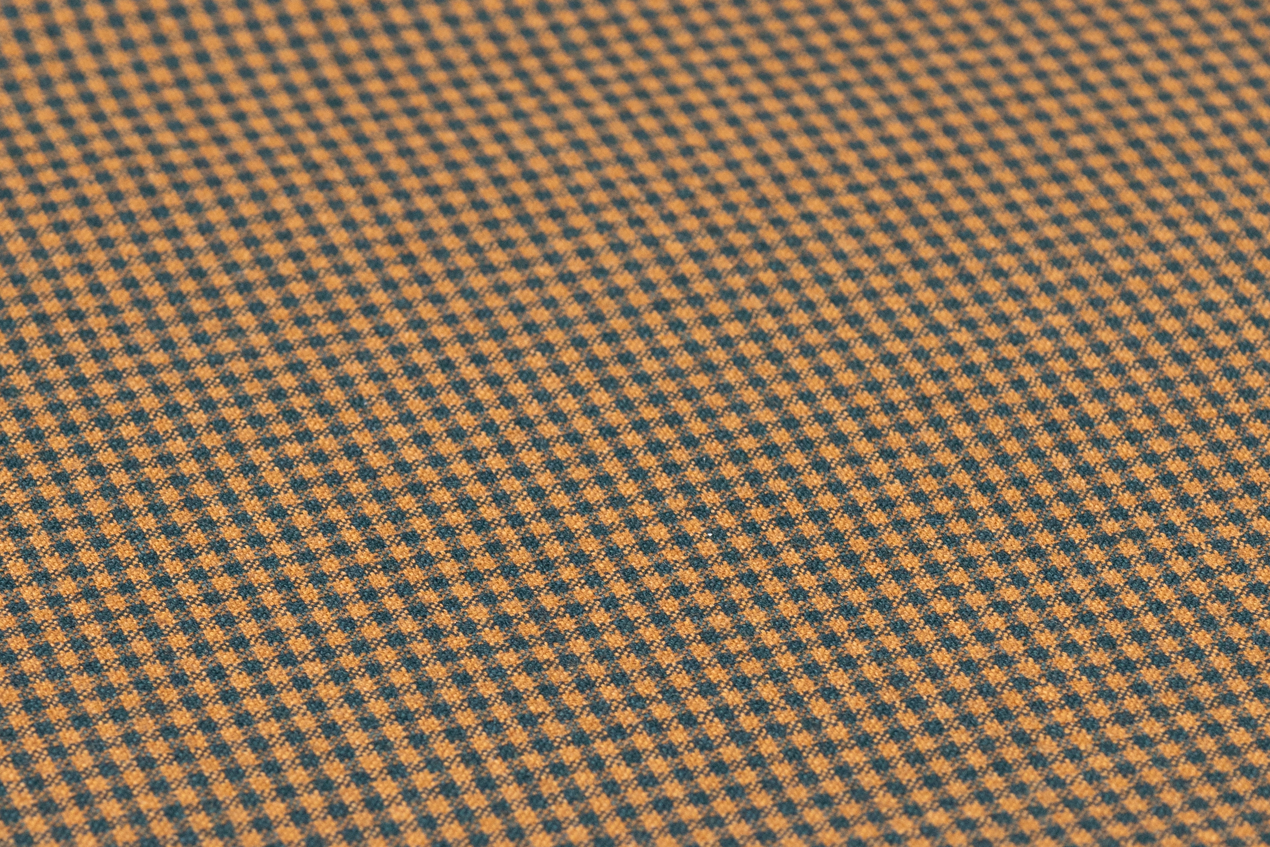 Micro Plaid Italian Wool Suiting - Camel / Teal